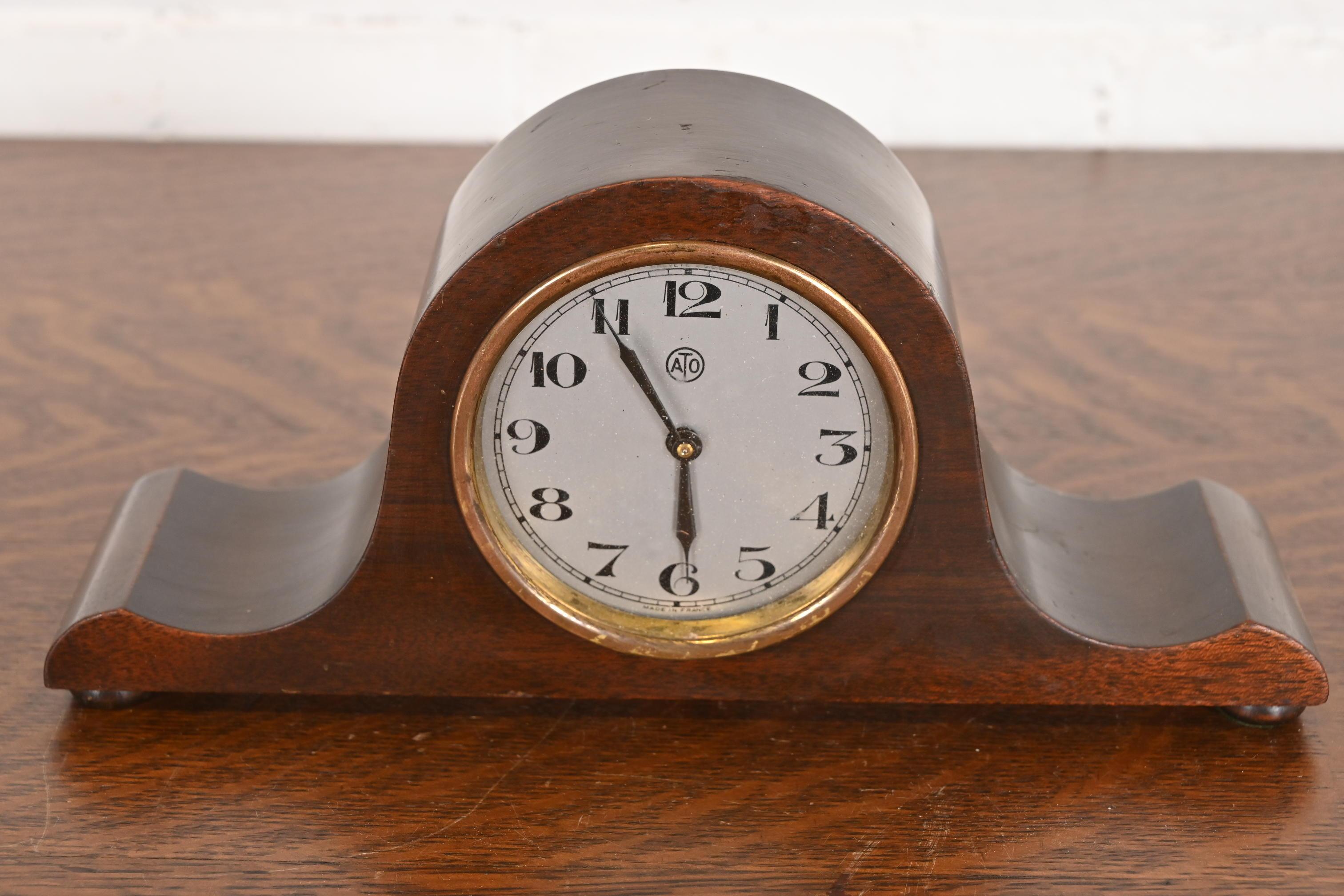 French Early Herman Miller Art Deco Mahogany Mantel Clock, Circa 1930s For Sale