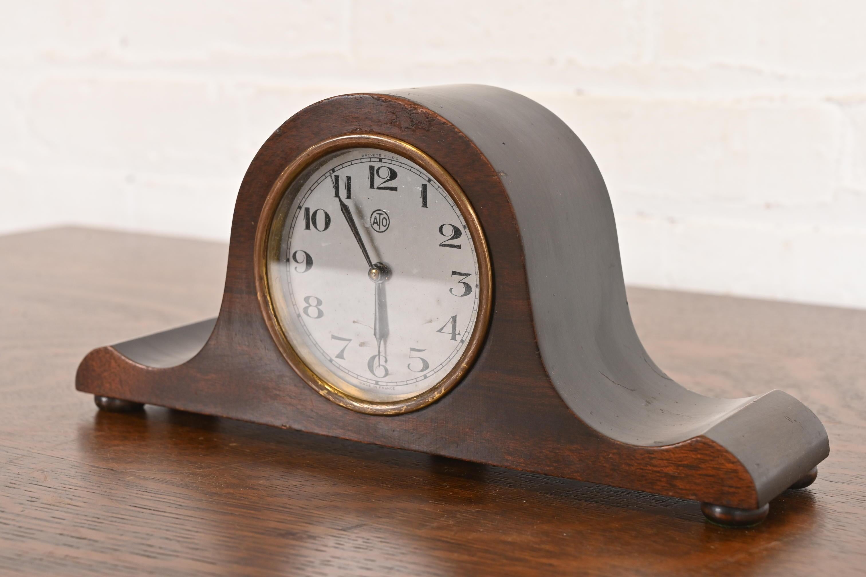 Early Herman Miller Art Deco Mahogany Mantel Clock, Circa 1930s In Good Condition For Sale In South Bend, IN