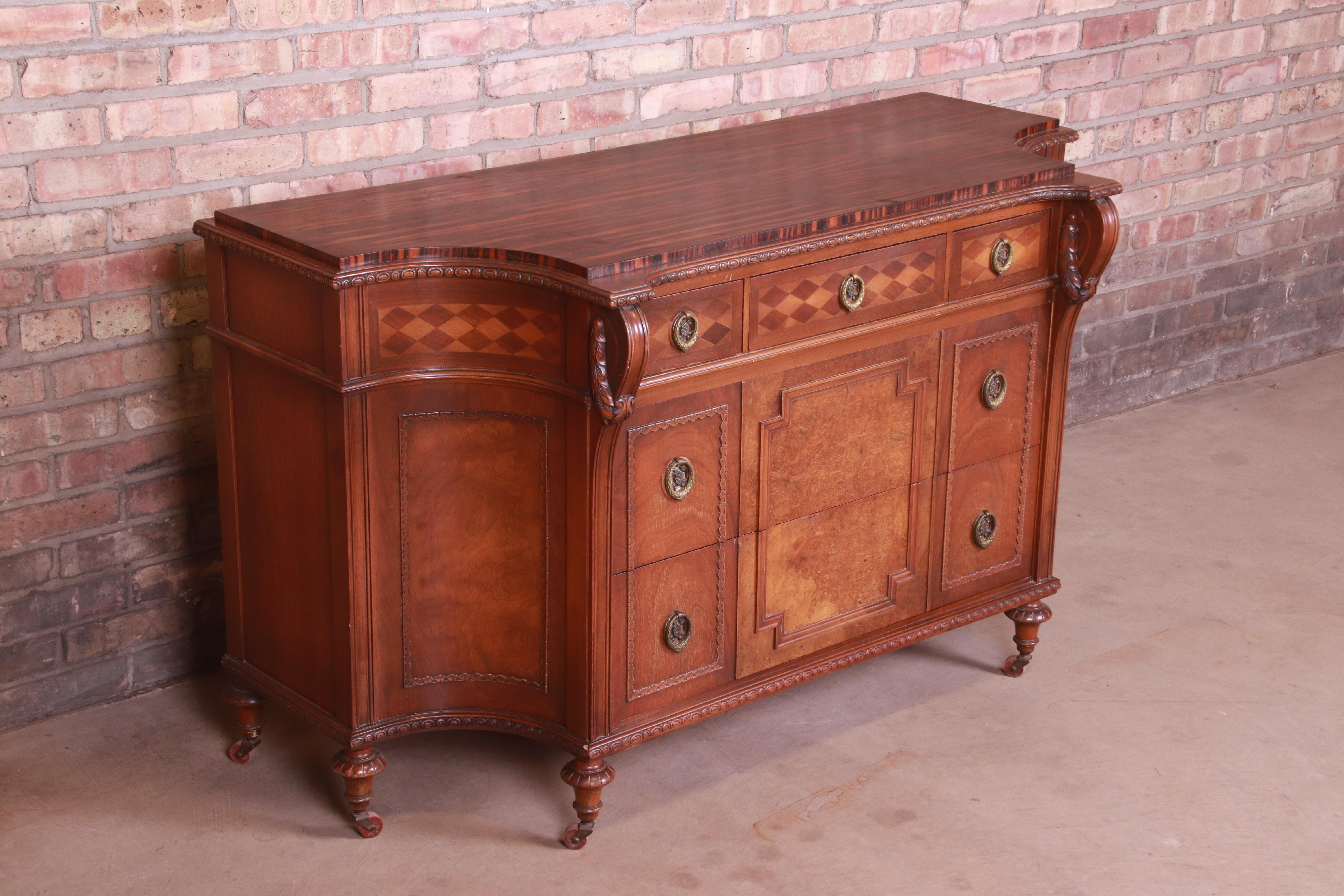Early Herman Miller Burled Walnut Inlaid Commode or Chest of Drawers, 1920s In Good Condition In South Bend, IN