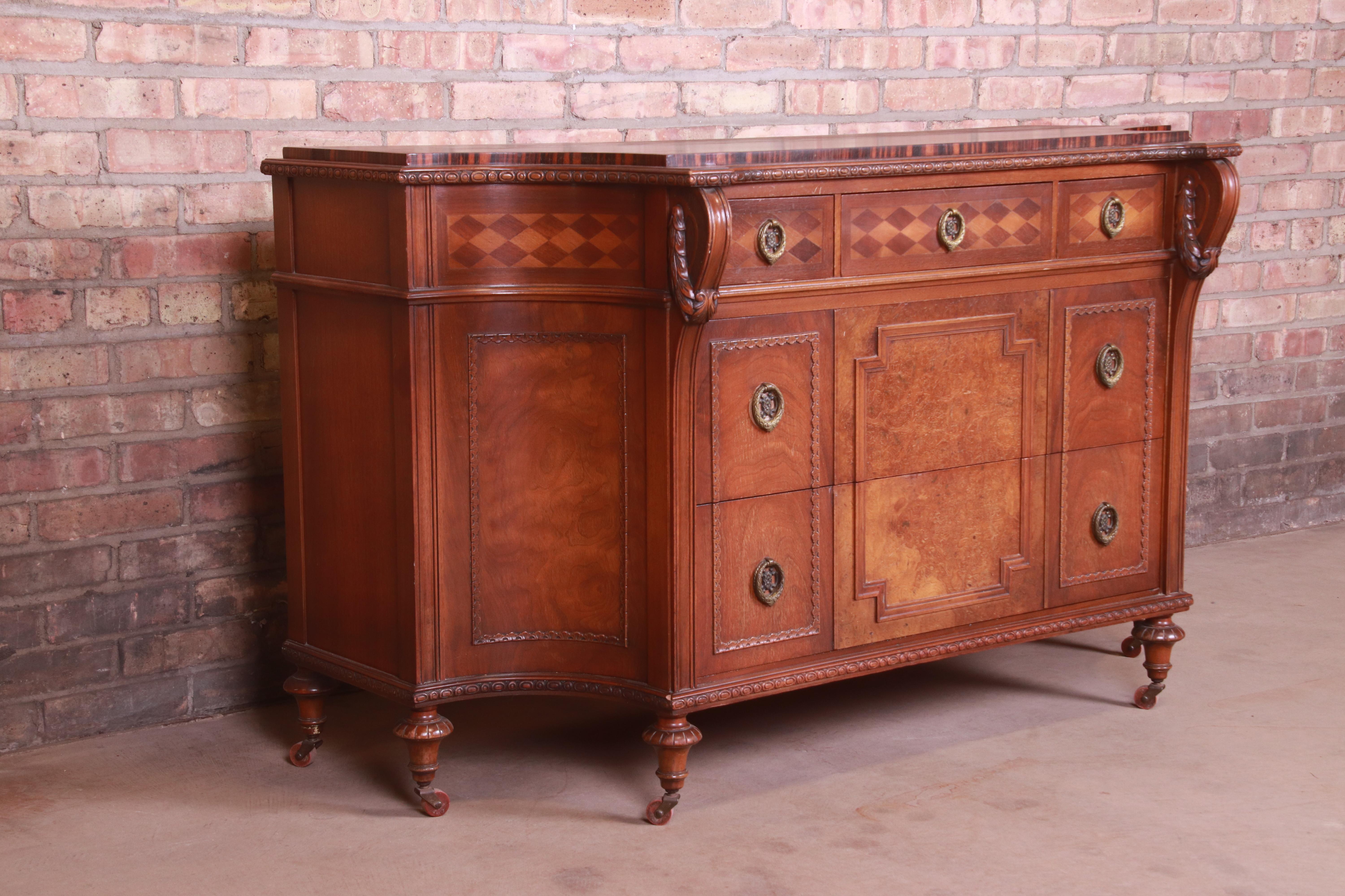 Early 20th Century Early Herman Miller Burled Walnut Inlaid Commode or Chest of Drawers, 1920s