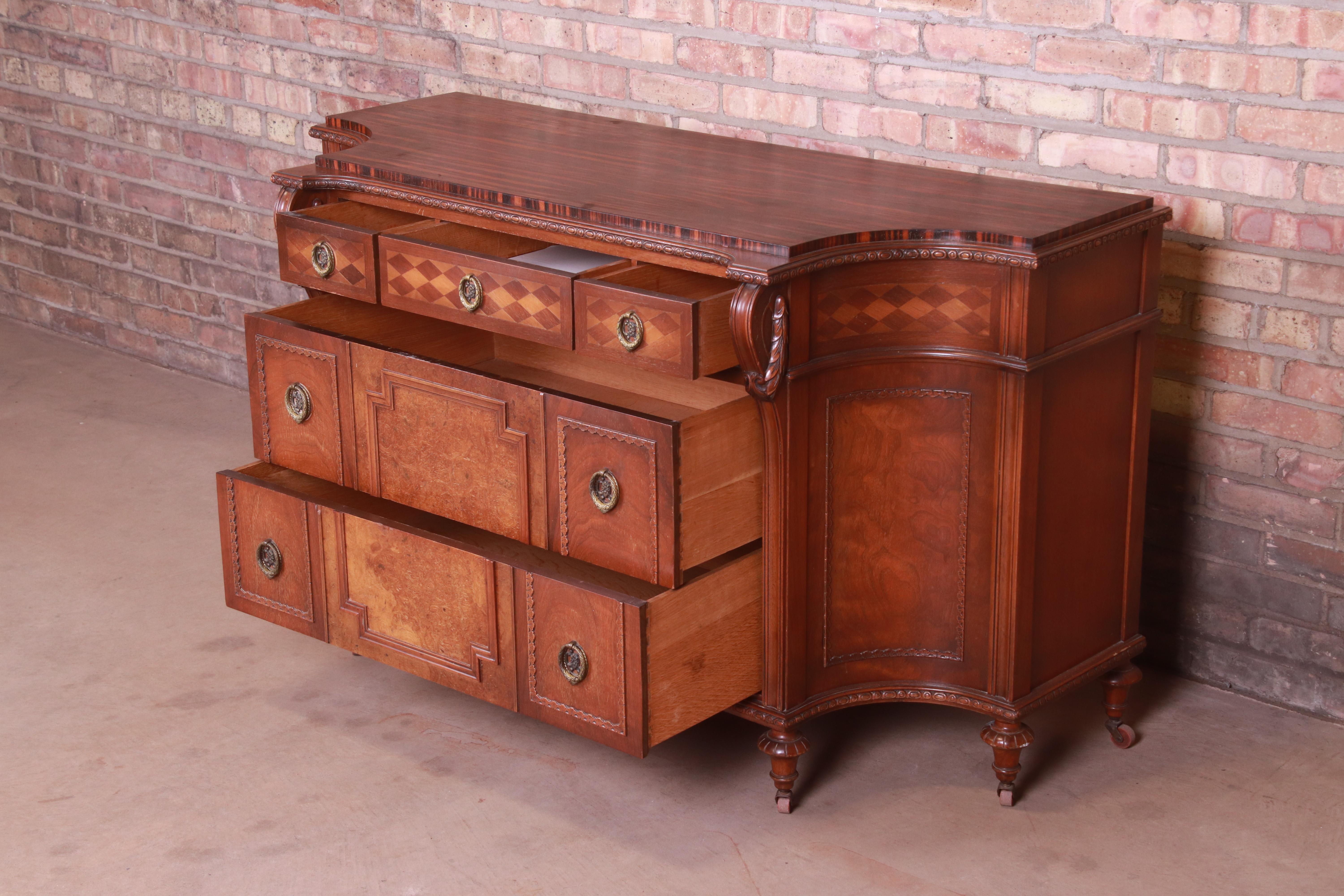 Early Herman Miller Burled Walnut Inlaid Commode or Chest of Drawers, 1920s 1