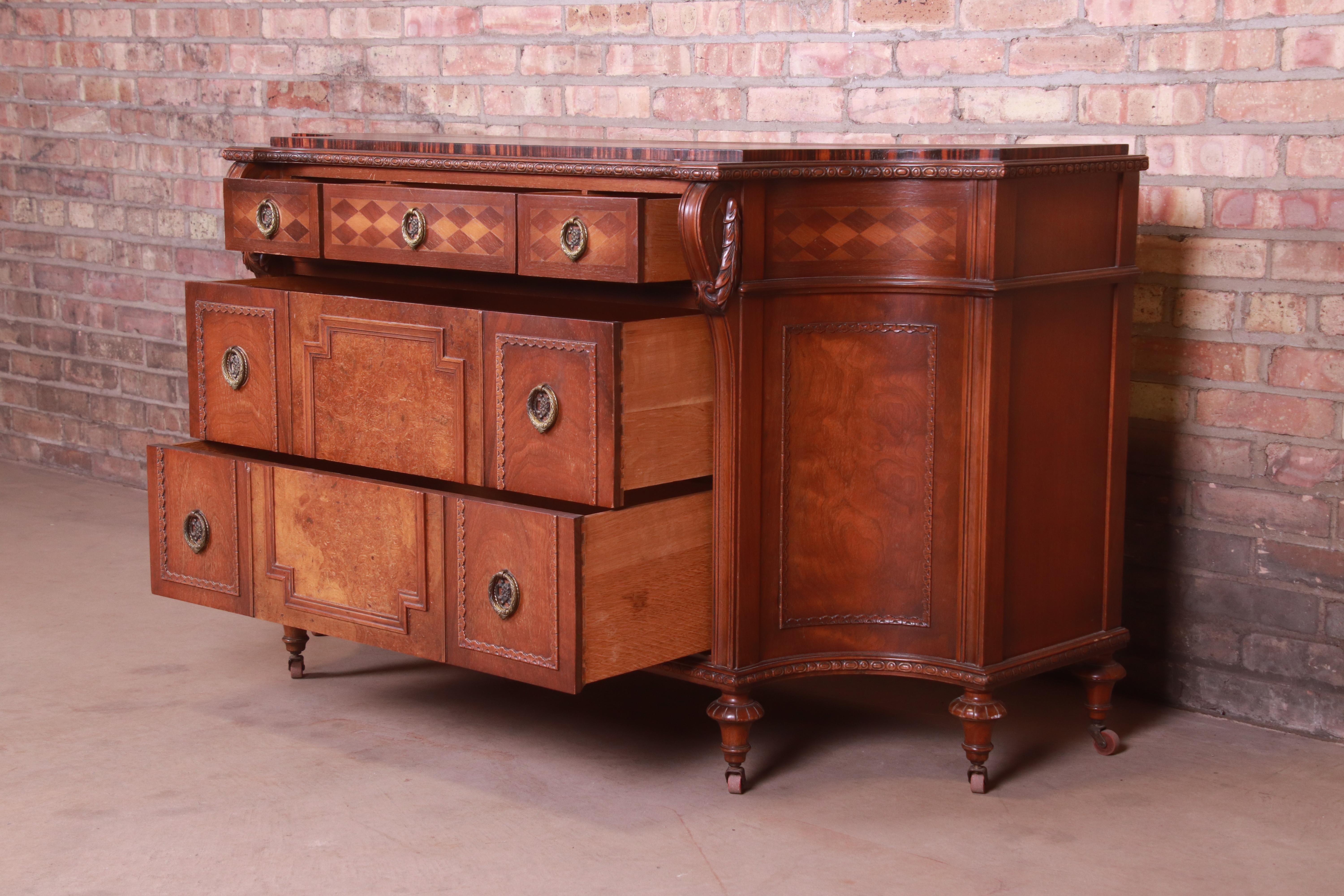Early Herman Miller Burled Walnut Inlaid Commode or Chest of Drawers, 1920s 2