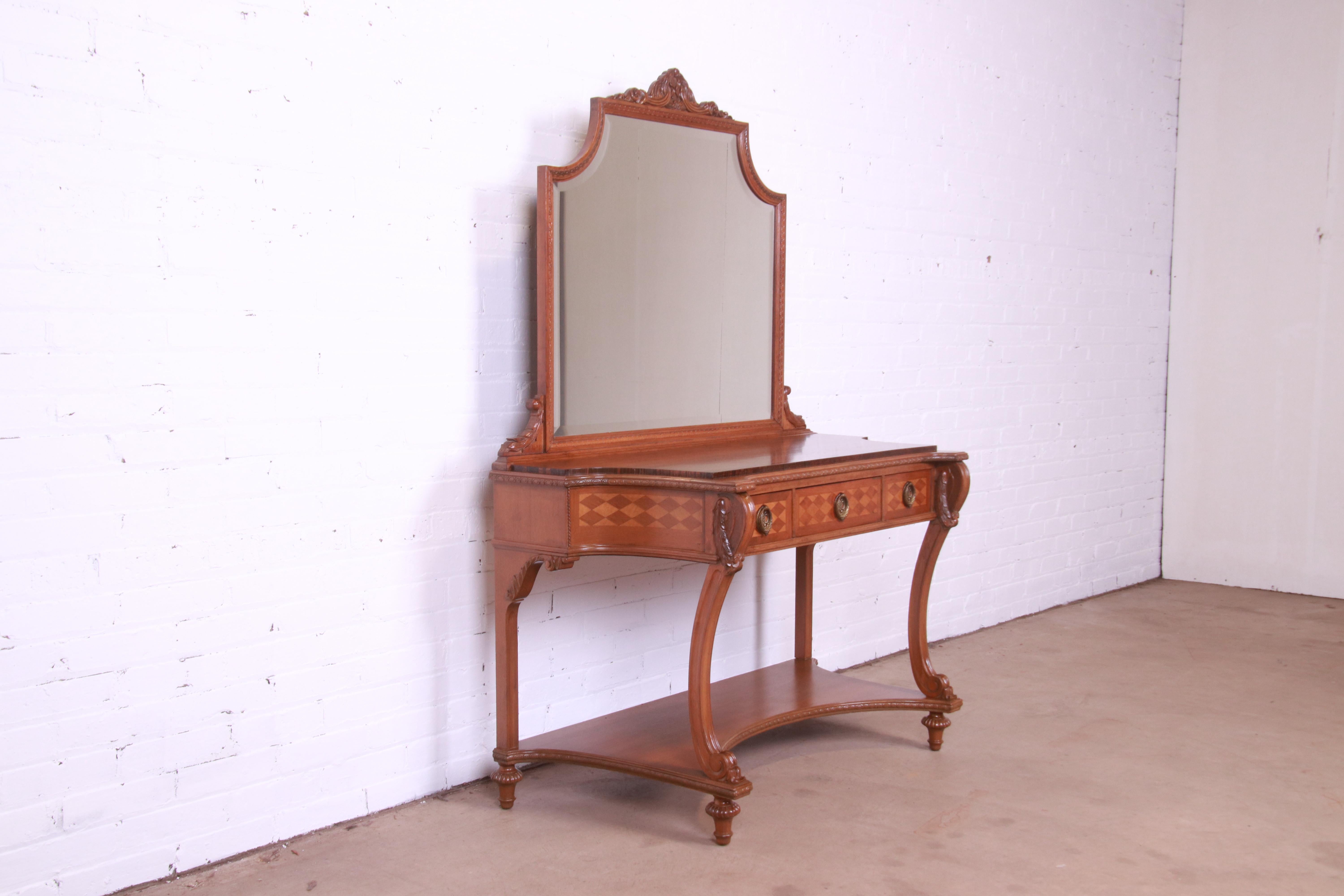 A rare and exceptional antique French Regency Louis XVI style vanity dresser with mirror

By Herman Miller, 