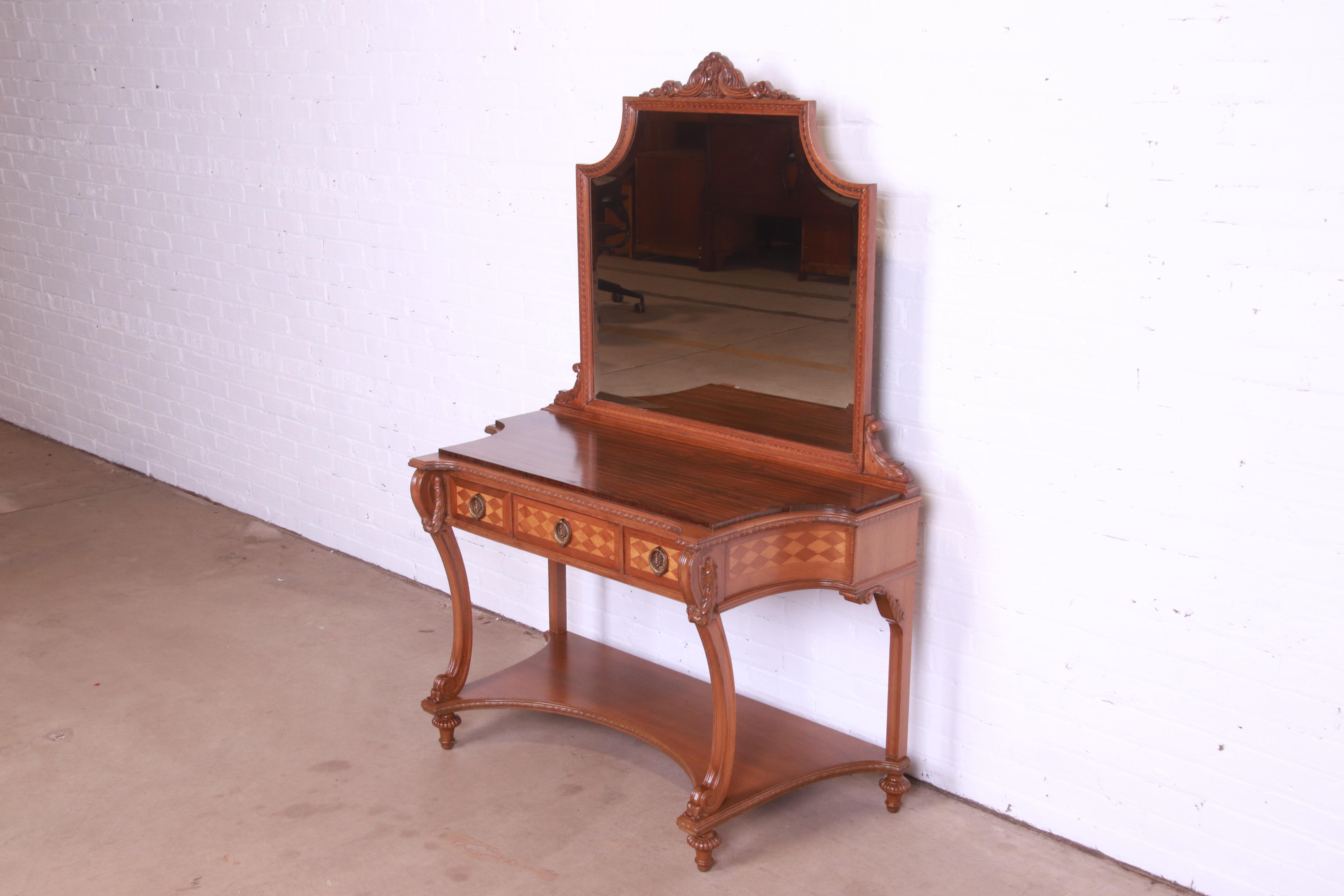 American Early Herman Miller French Louis XVI Carved Walnut Vanity with Mirror, 1920s