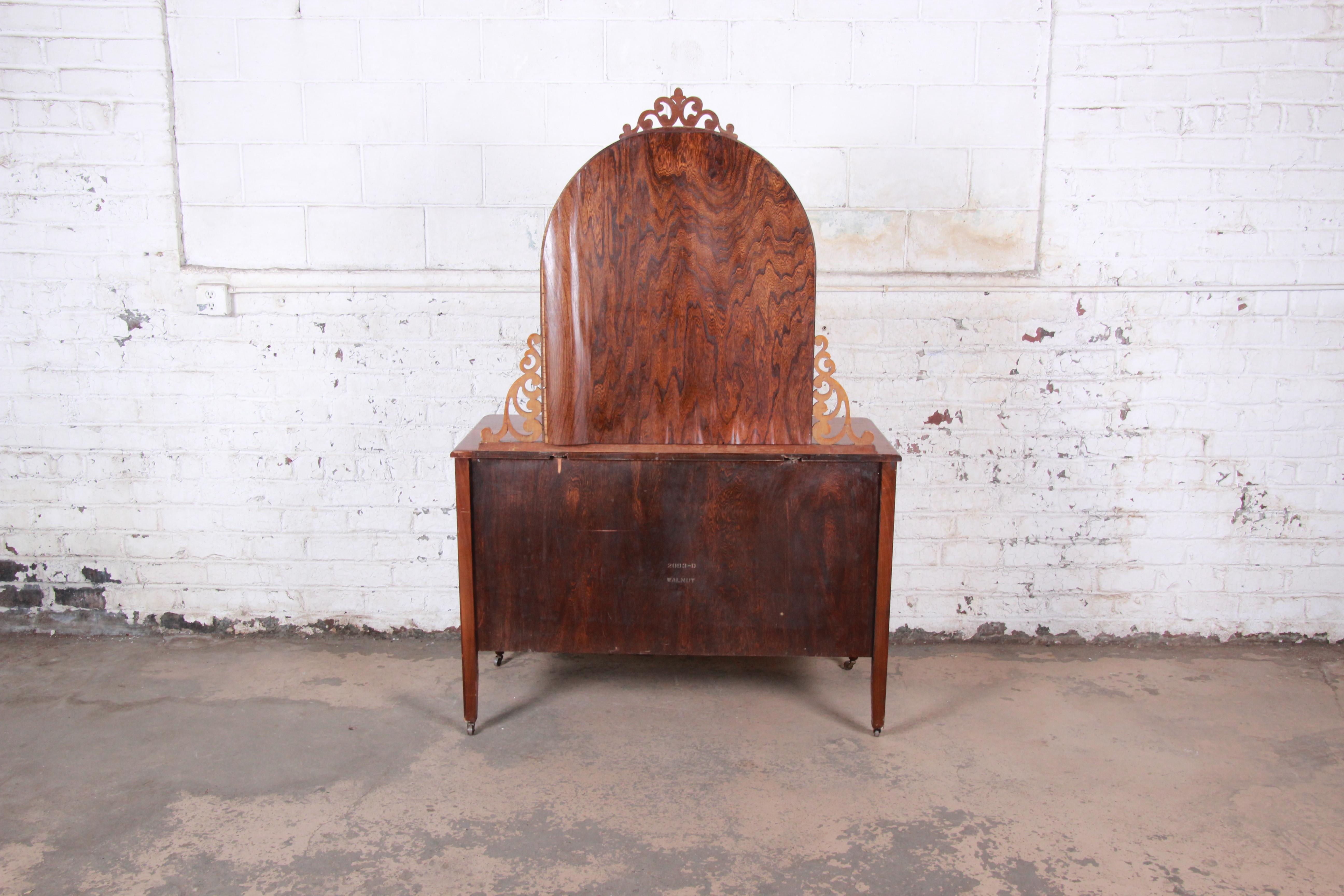 Early Herman Miller Ornate Walnut and Burl Wood Dresser with Mirror, circa 1920s 2