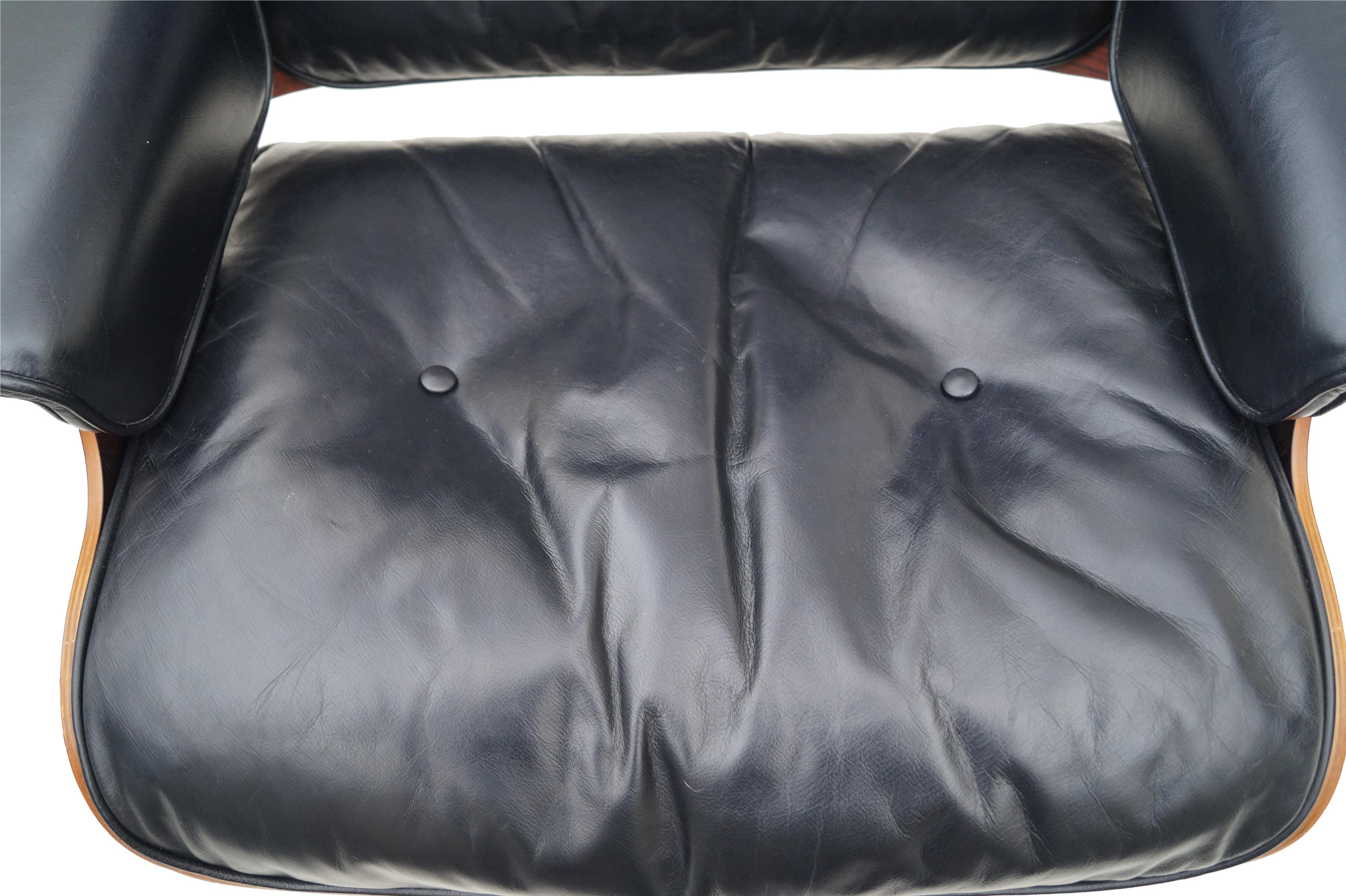 Early Herman Miller Rosewood Charles Eames Black Leather Lounge Chair & Ottoman 2