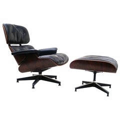 Early Herman Miller Rosewood Charles Eames Black Leather Lounge Chair & Ottoman