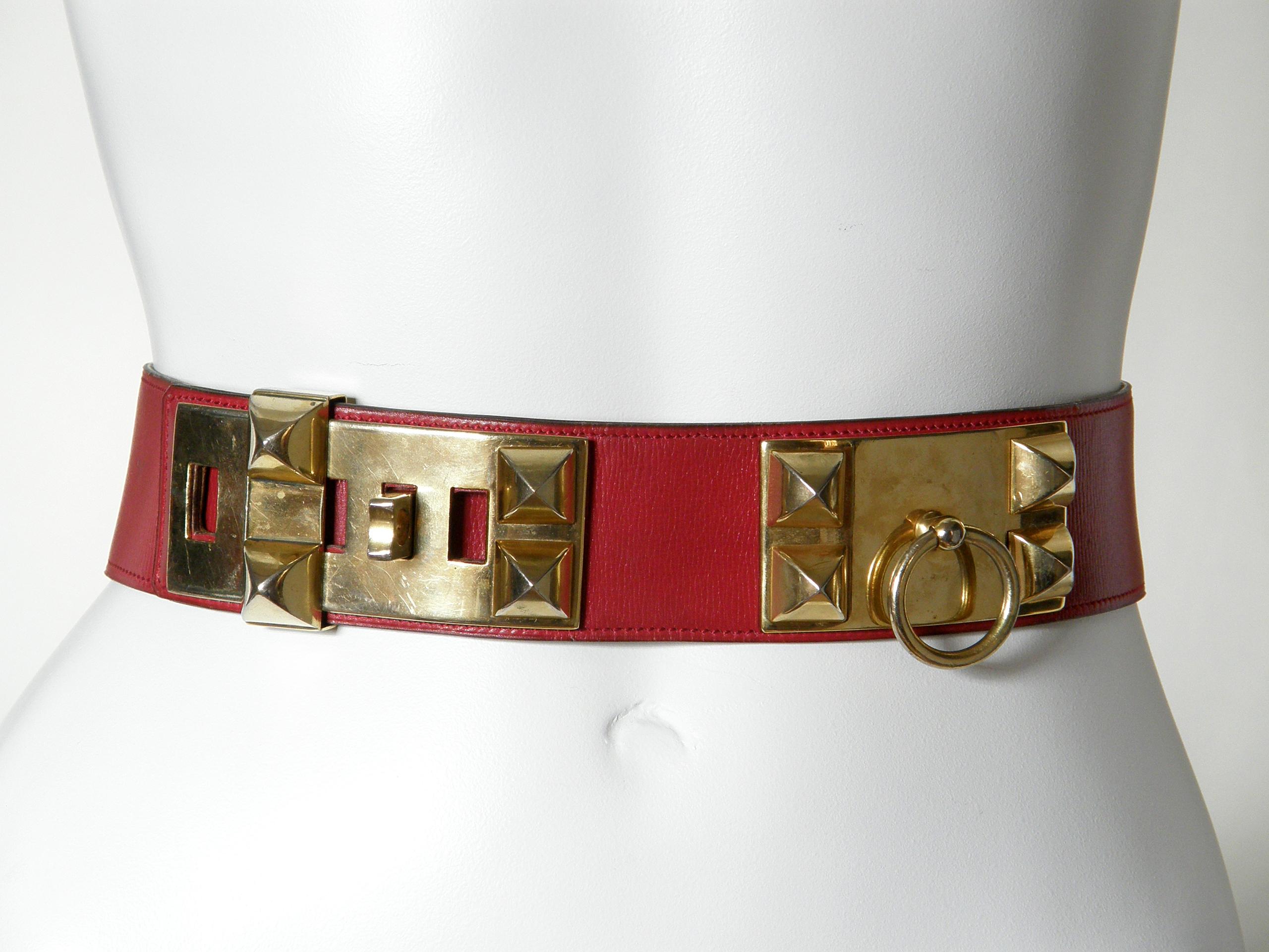 Brown Early Hermès Collier de Chien Belt Adjustable Red Leather CDC with Gold Hardware