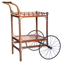 Early Heywood Wakefield Wicker and Wood Drinks/Bar Cart, circa 1910