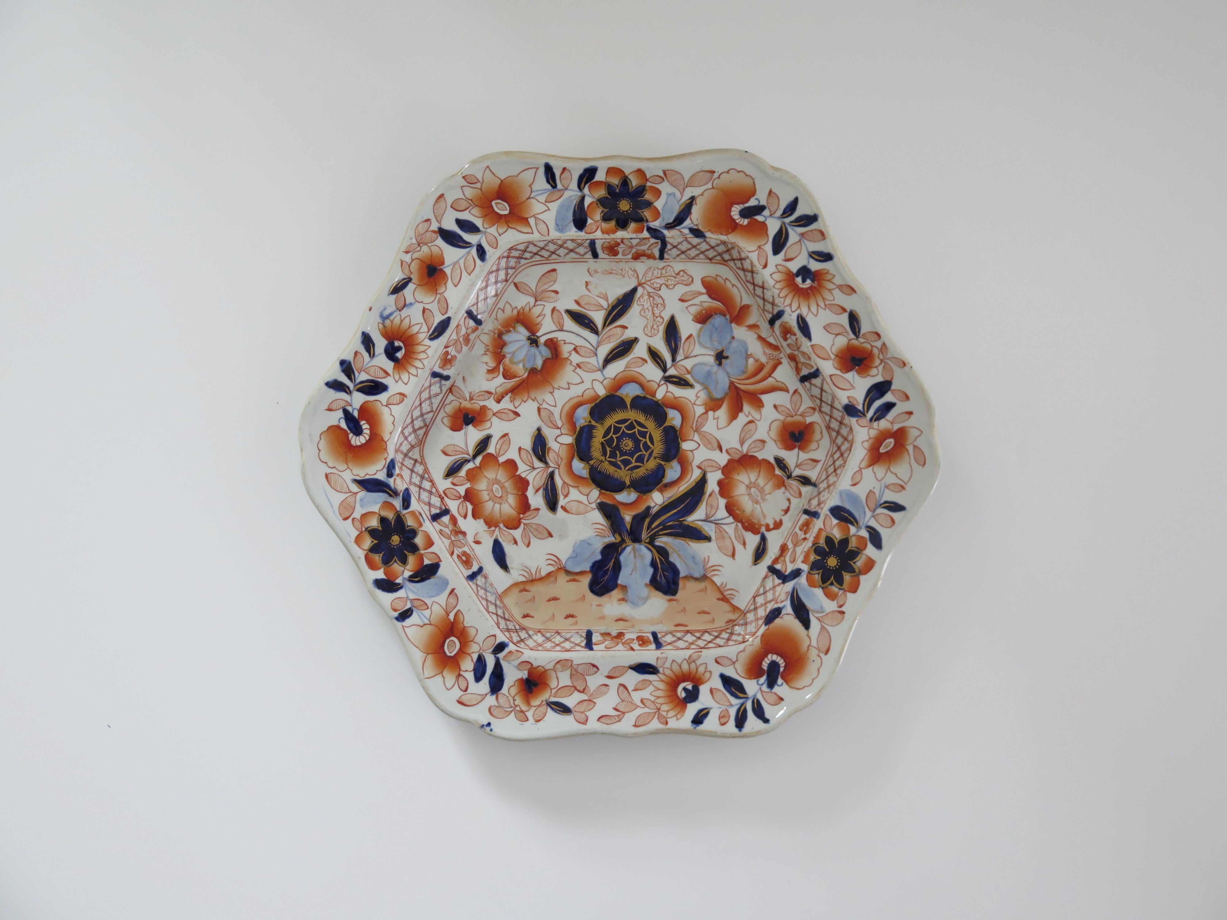This is a very good hexagonal Platter or Large Plate / Dish in the Japan pattern Number 13, made by Hicks and Meigh of Shelton, Staffordshire, England between 1812 and 1822, probably circa 1817.

This is a beautiful platter, large plate or dish of a
