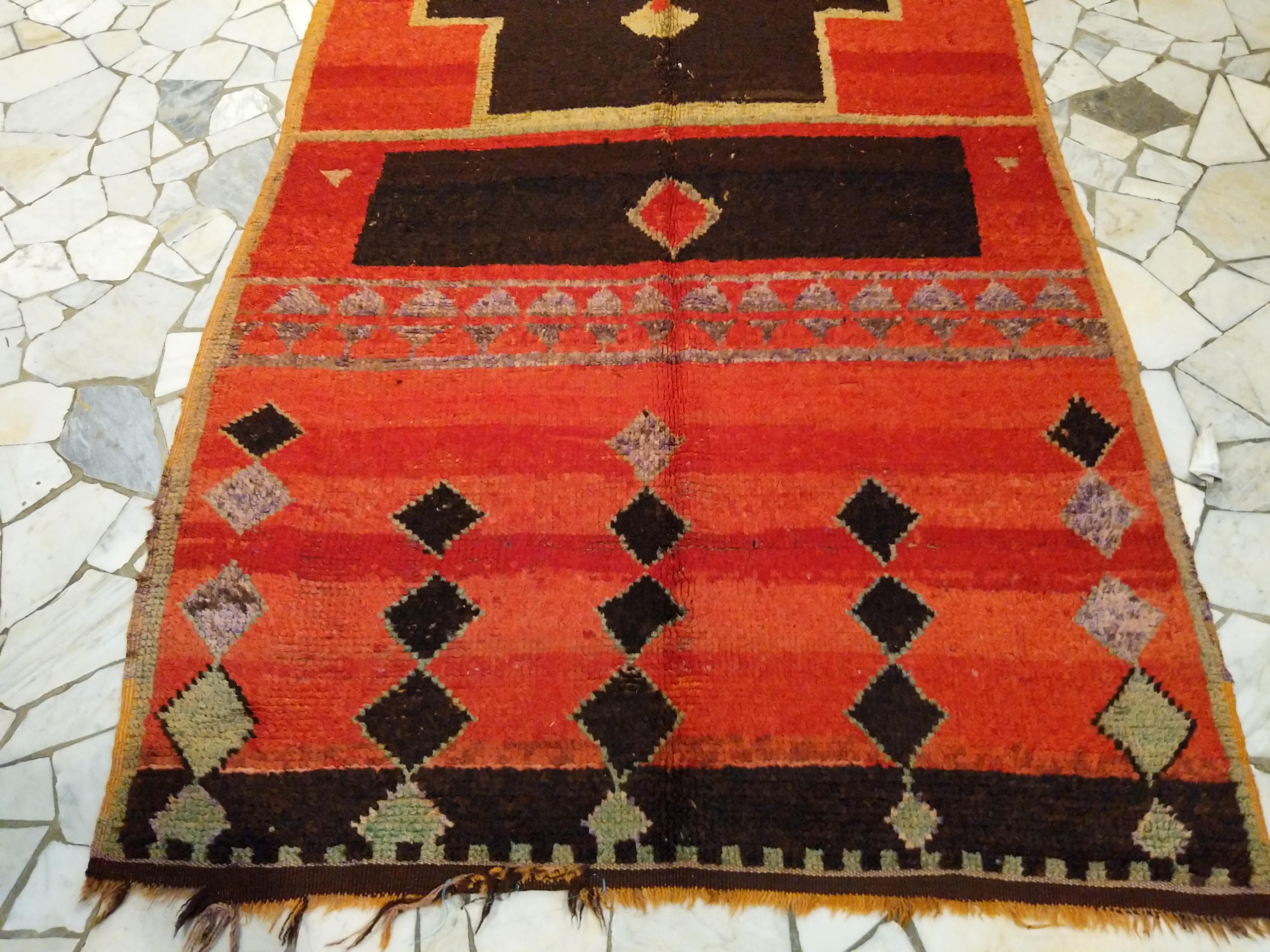 Hand-Knotted Early High Atlas Moroccan Berber Rug For Sale