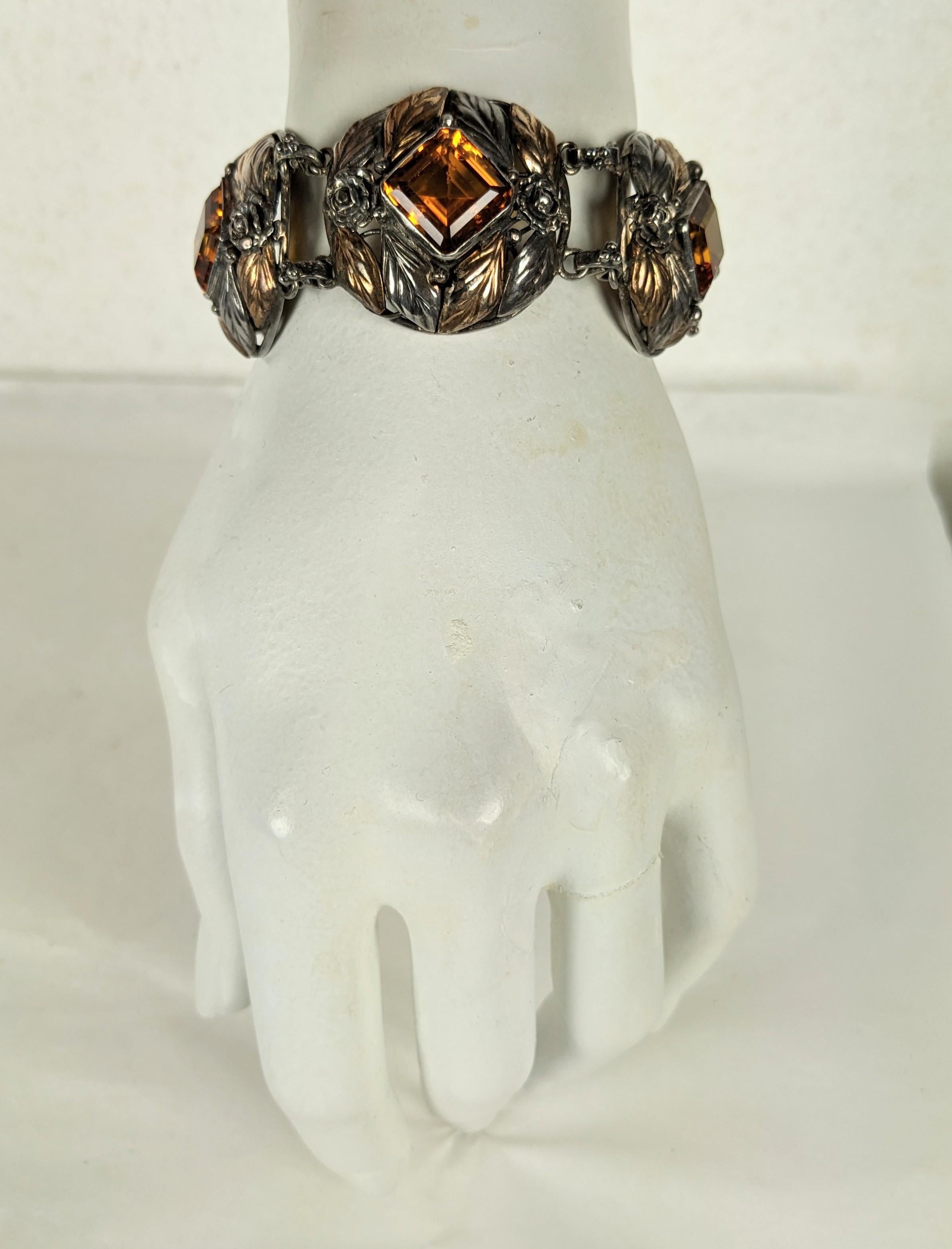 Art Deco Early Hobe Sterling and Gold Citrine Bracelet  For Sale