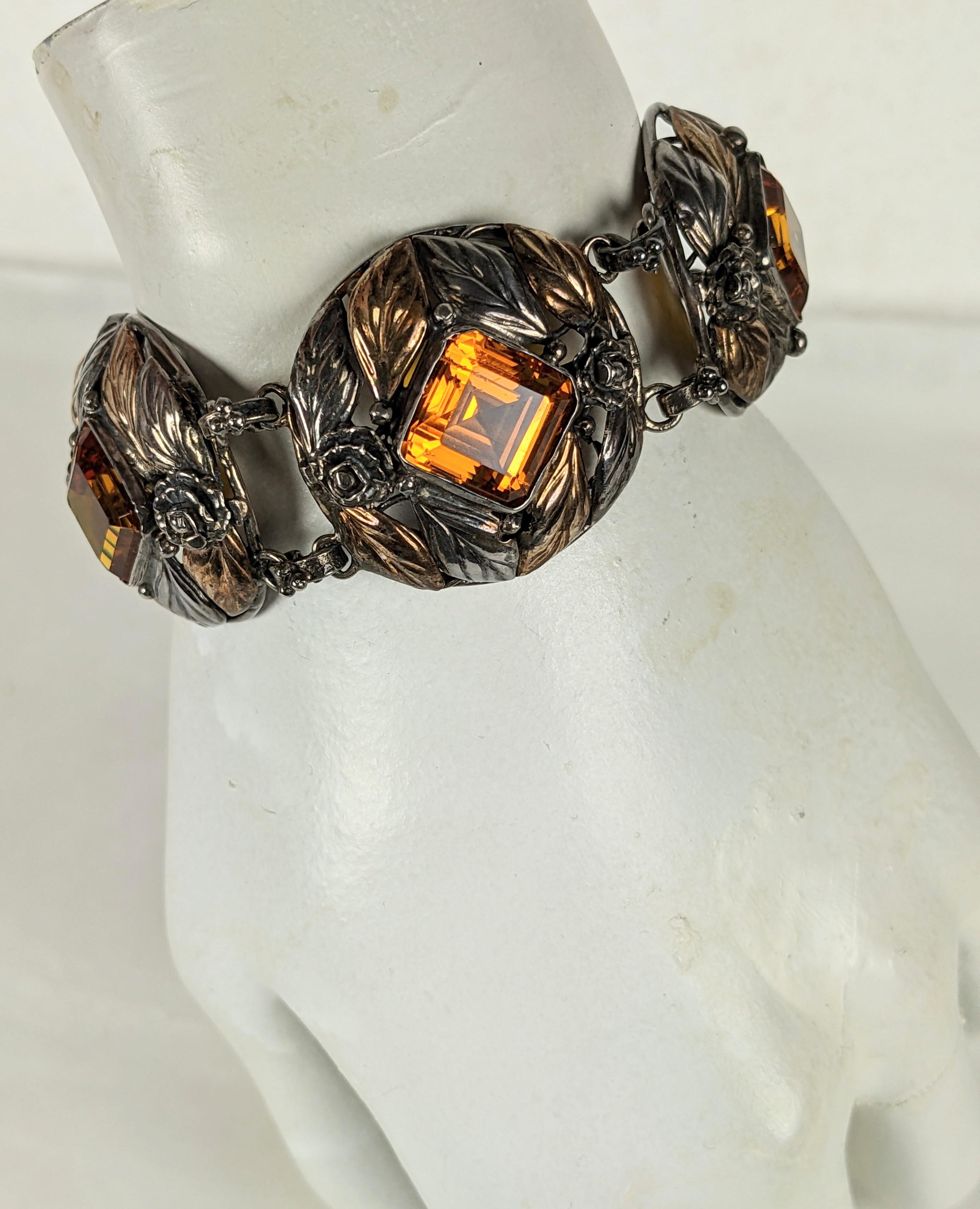 Early Hobe Sterling and Gold Citrine Bracelet  In Excellent Condition For Sale In New York, NY