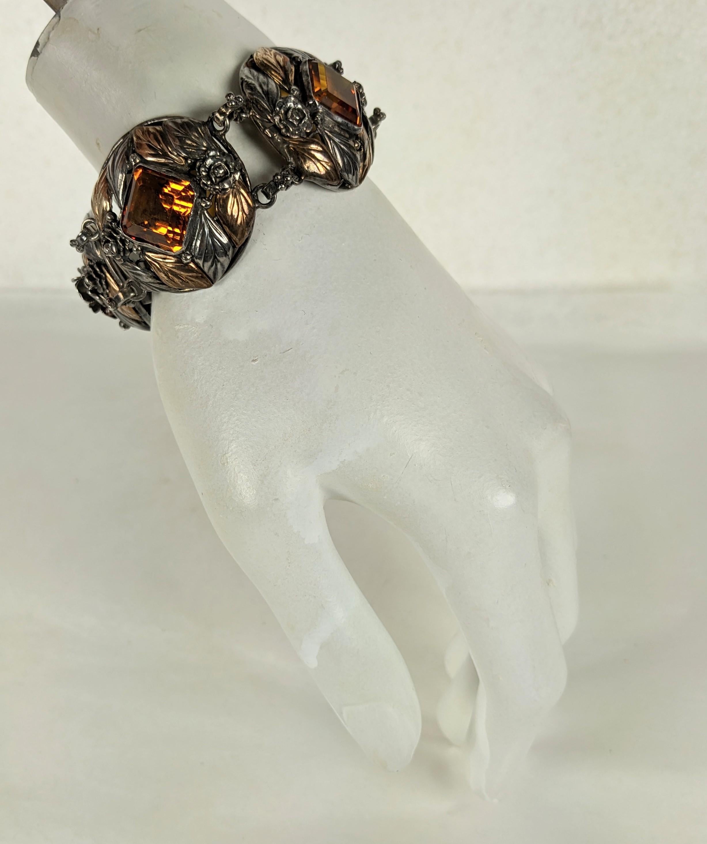 Early Hobe Sterling and Gold Citrine Bracelet  For Sale 1
