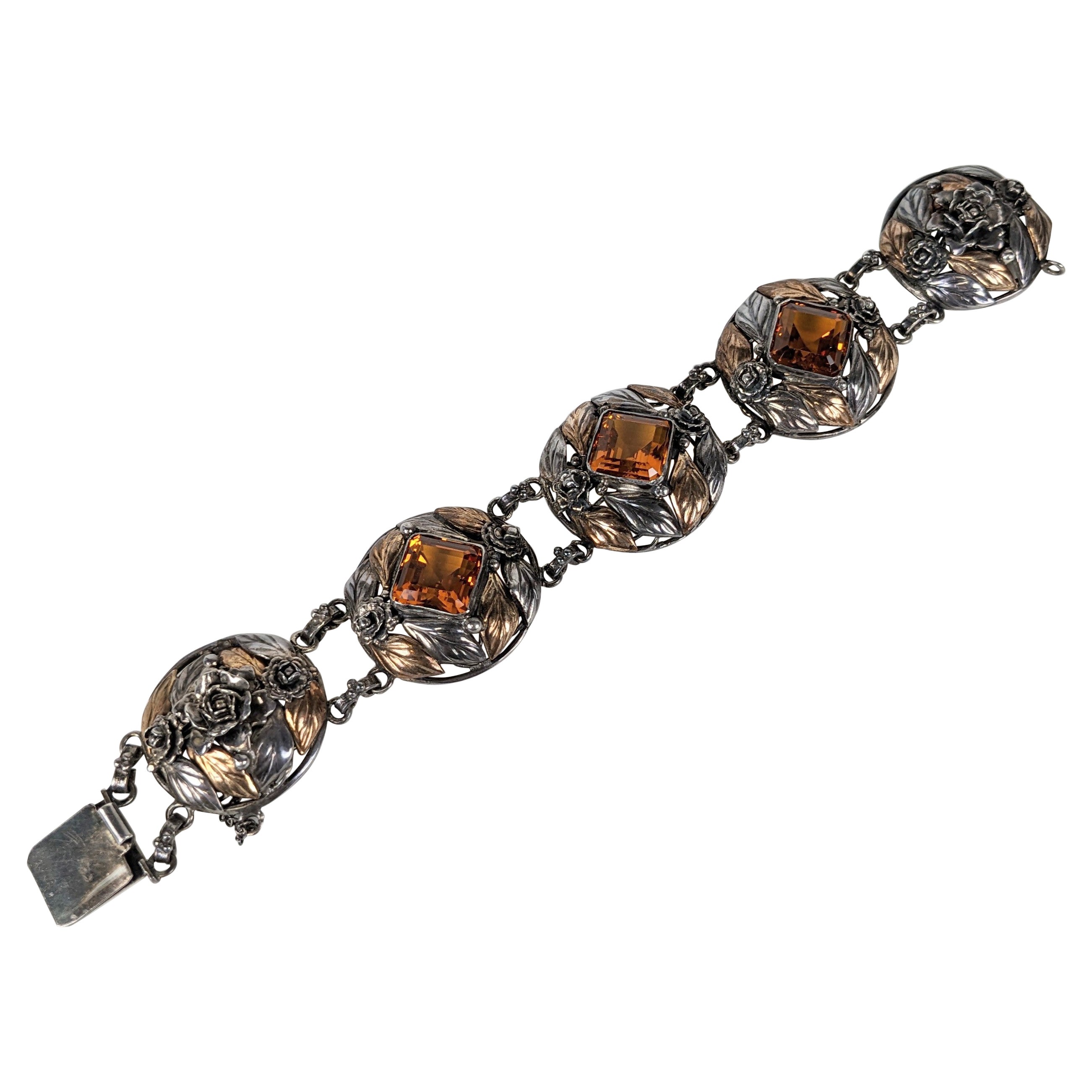 Frühes Würfel-Armband aus Sterlingsilber und Gold mit Citrin