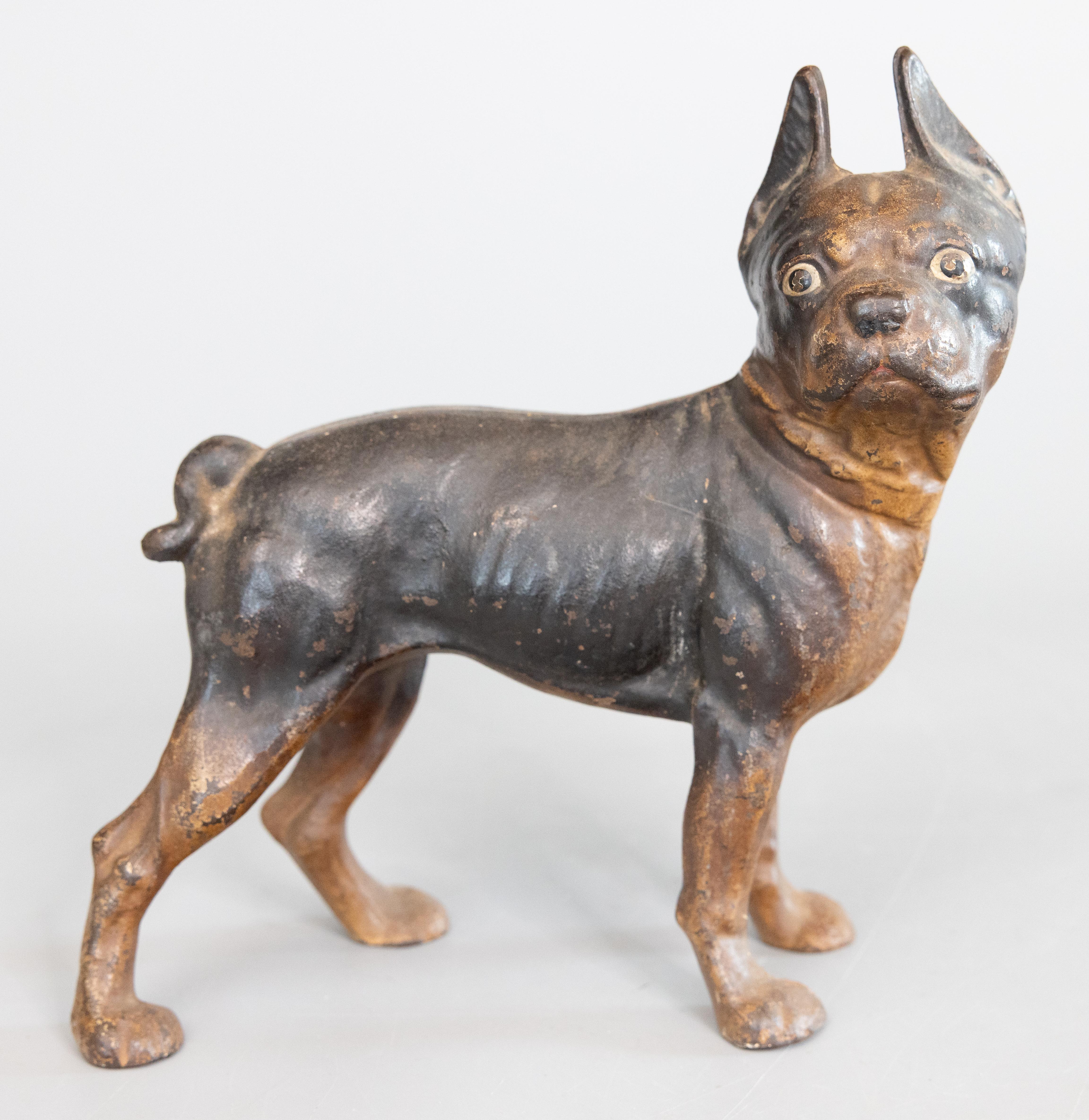 Tope de puerta de hierro fundido con forma de perro Boston Terrier en Bueno Estado en Pearland, TX