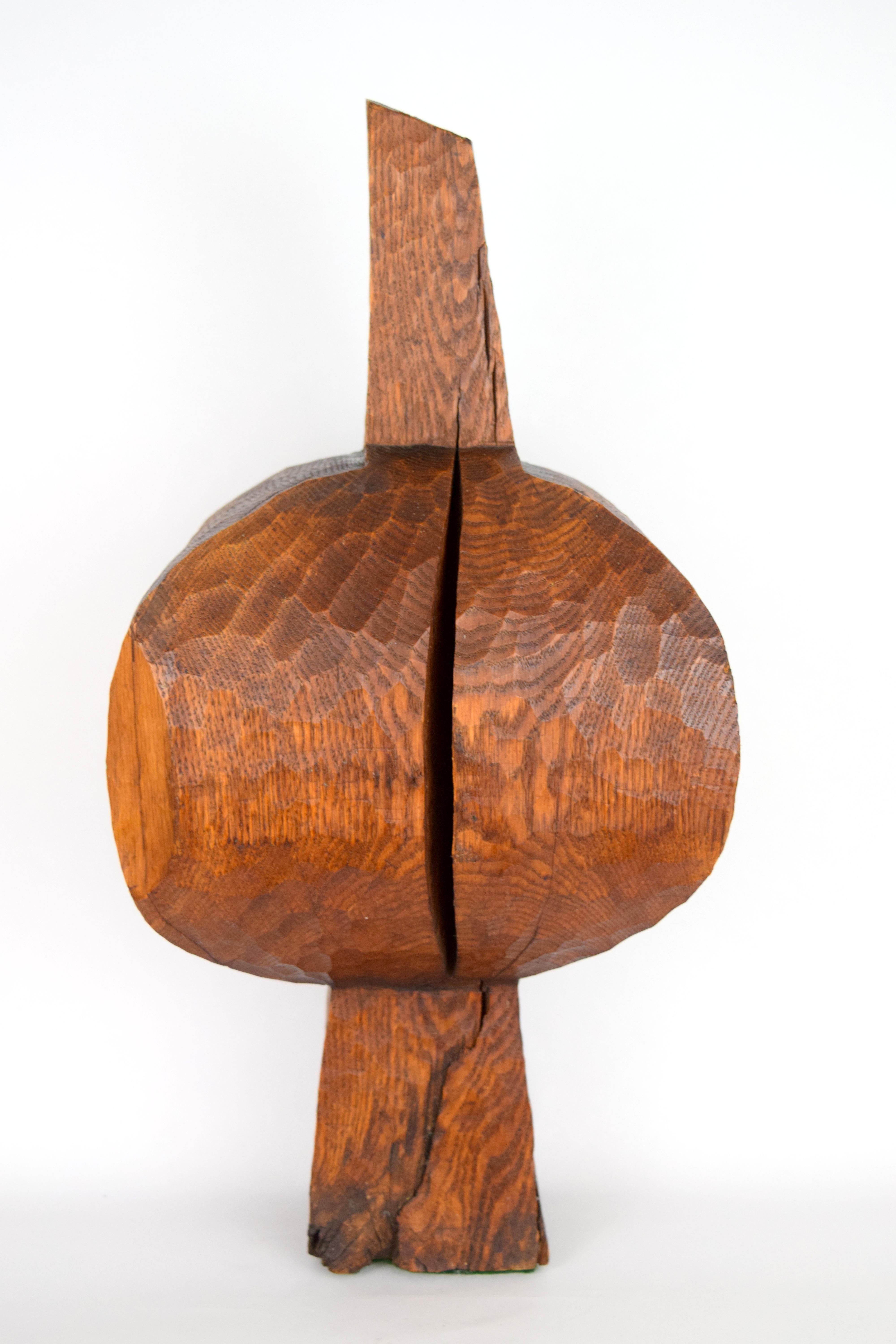 Fascinating wooden sculpture in bulbous form by American artist Hugh Townley (1923-2008). Lovely form and texture with chiseled surface and natural splits in wood. Townleys work exhibited at numerous Museums including MOMA, LACMA, Art Institute of