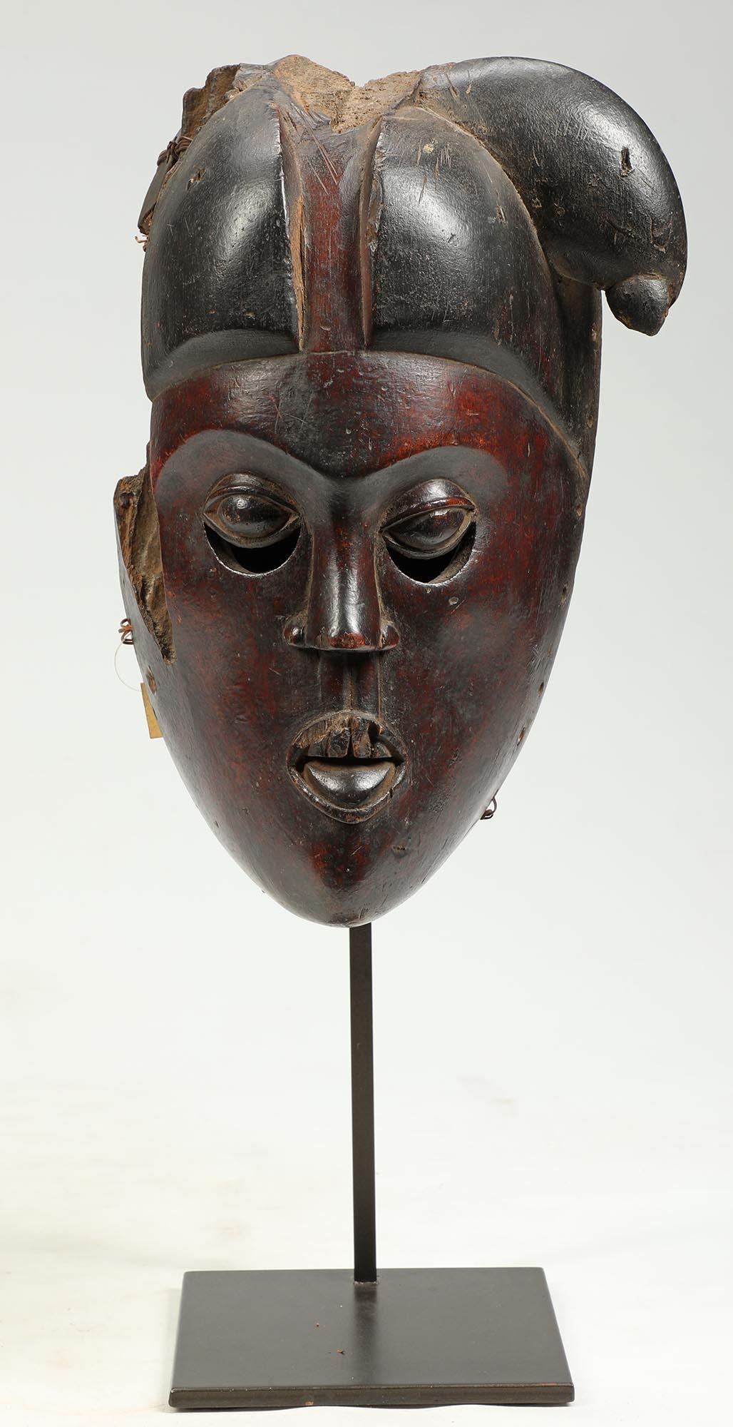 Tribal Early Ibibio Mask Fragment, Dark Red Face, Expressive Eyes, Early 20th C Africa For Sale