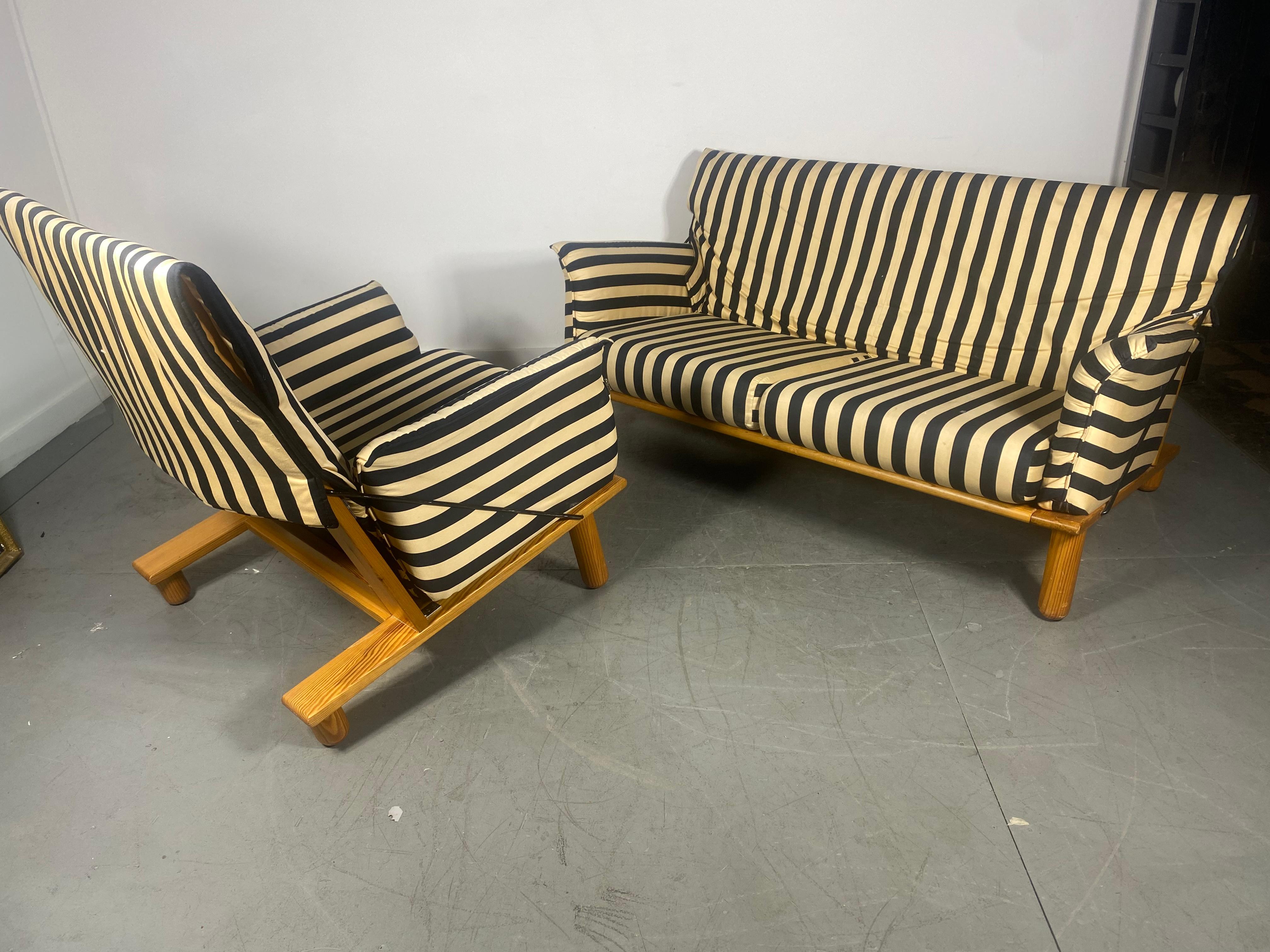 Early Ikea Settee and Chair designed by Tord Bjorklund, Sweden.Wonderful design. GREAT QUALITY AND CONSTRUCTION. Chair measures 30