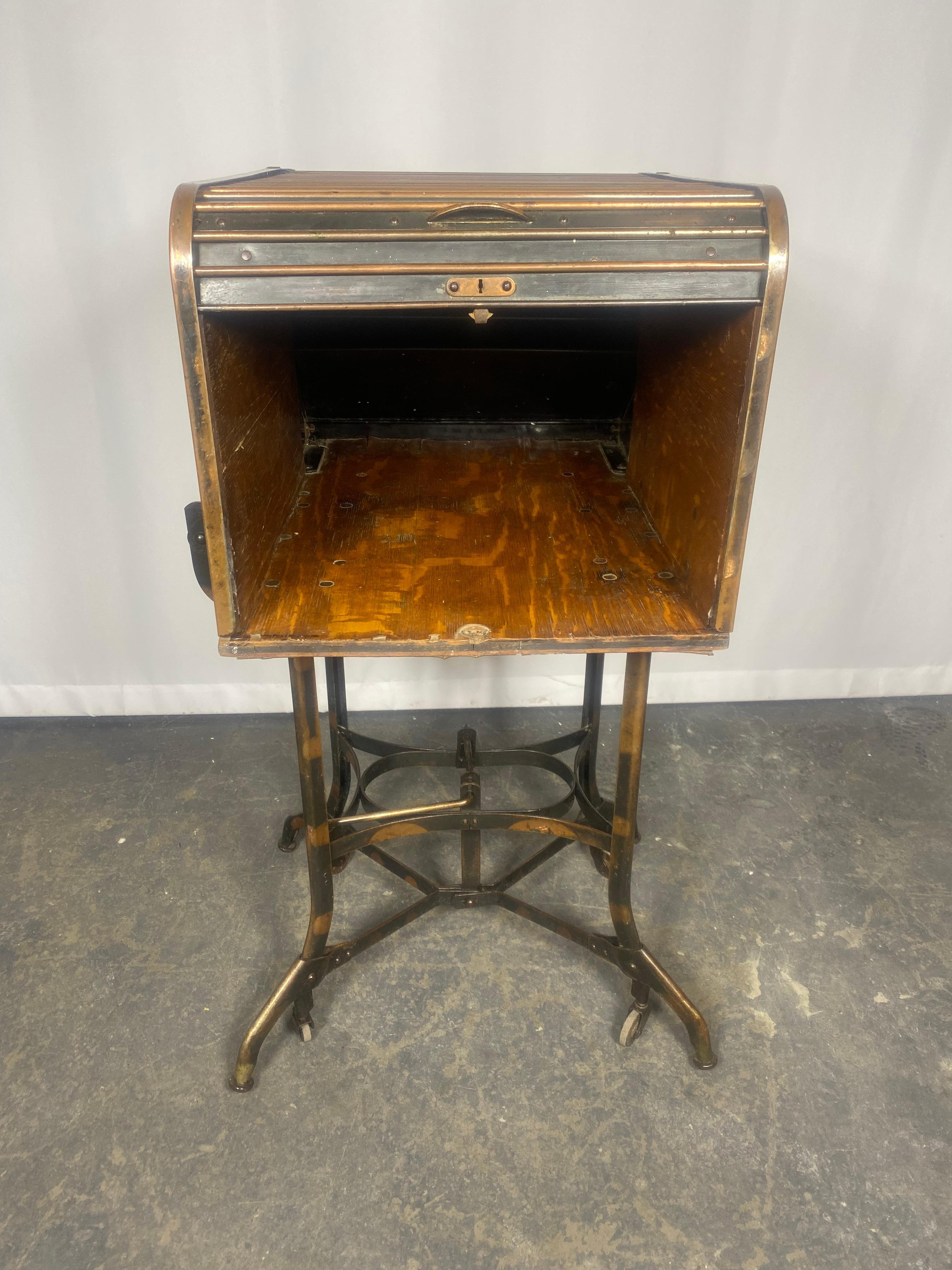 Japanned Early Industrial Rolling Desk / Bar by Toledo, Japanning, copper flash 