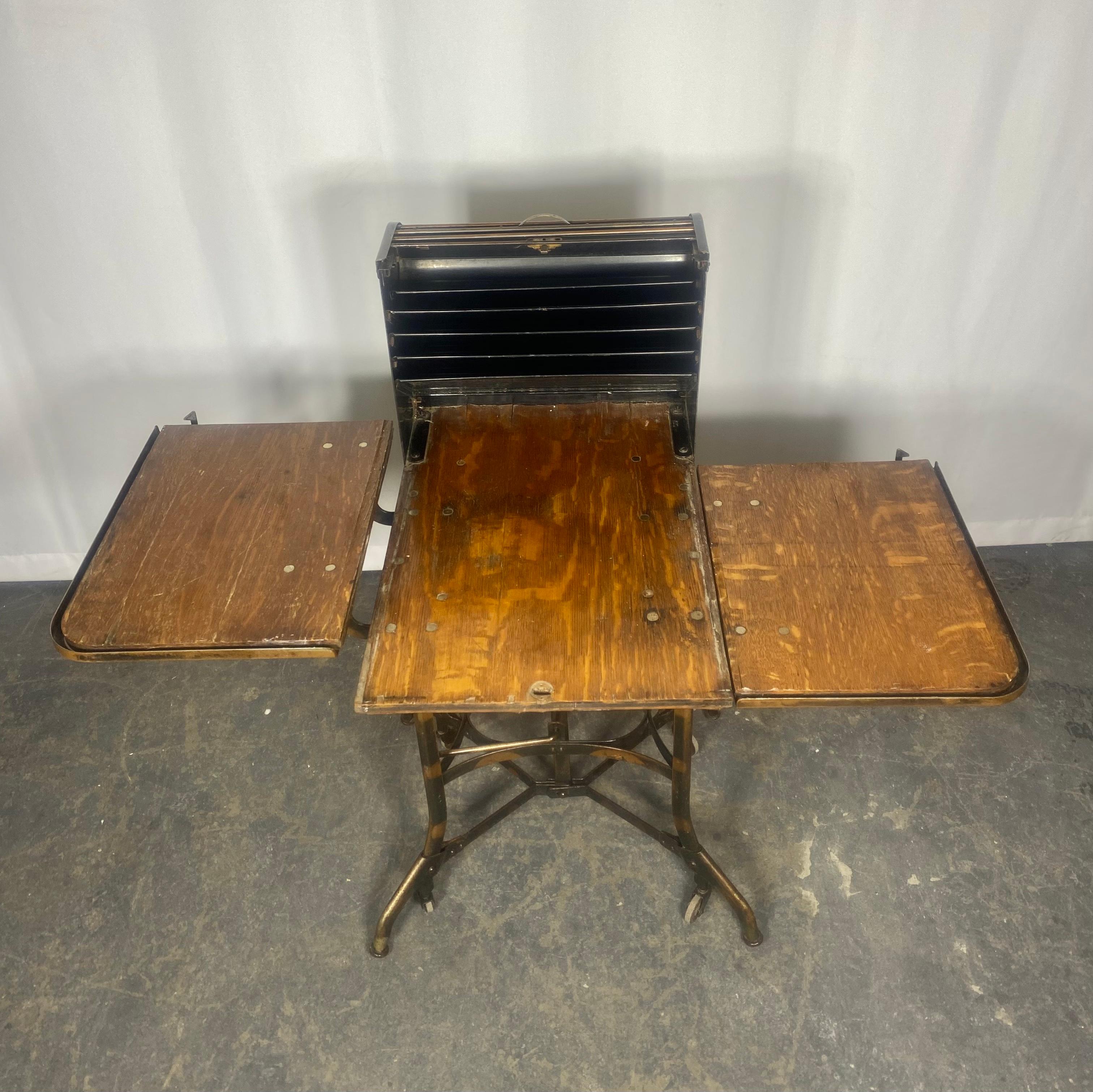 Metal Early Industrial Rolling Desk / Bar by Toledo, Japanning, copper flash 