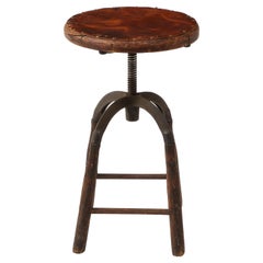 Antique Early Industrial Work Stool, USA, 1940's