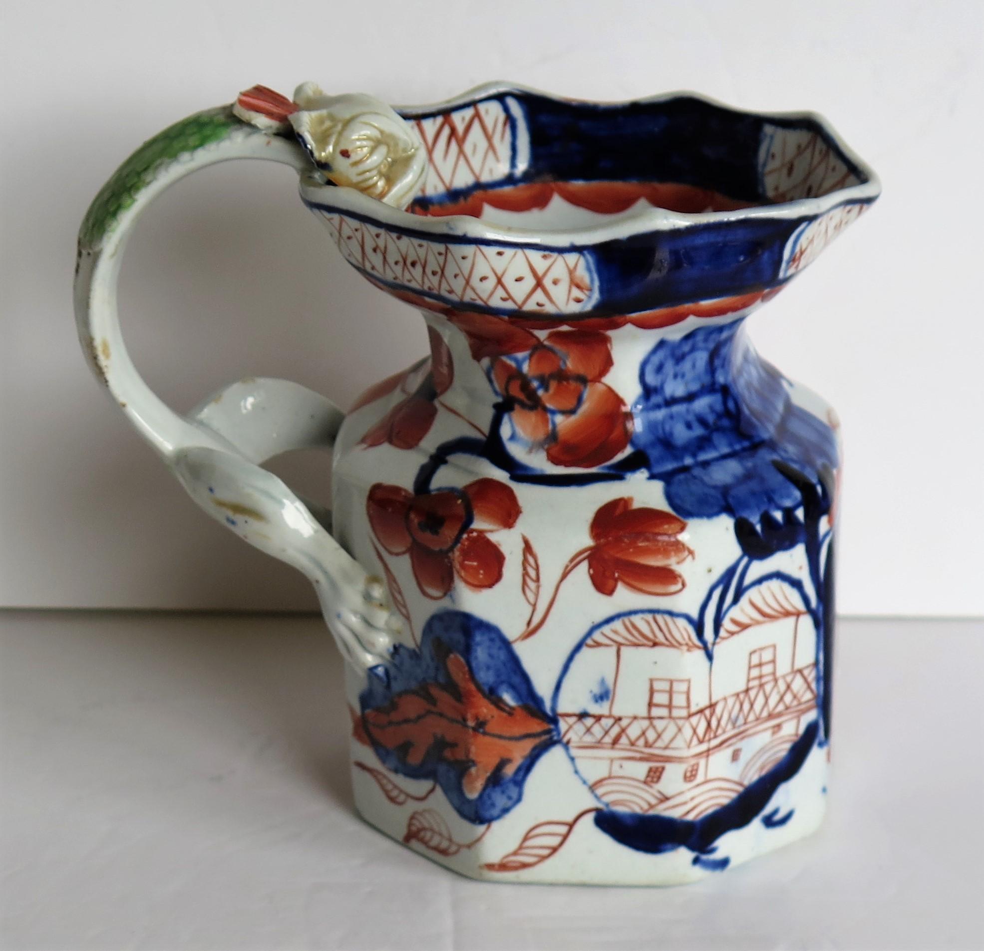 Early Ironstone Jug with Dragon Handle Hand Painted, Staffordshire, circa 1820 4