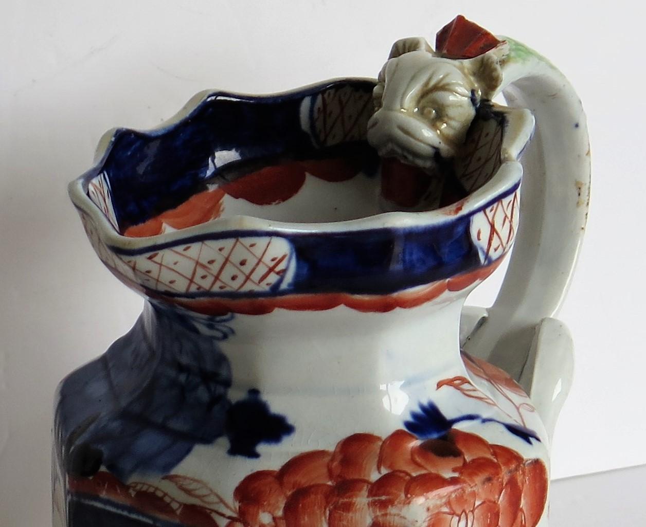 Early Ironstone Jug with Dragon Handle Hand Painted, Staffordshire, circa 1820 7