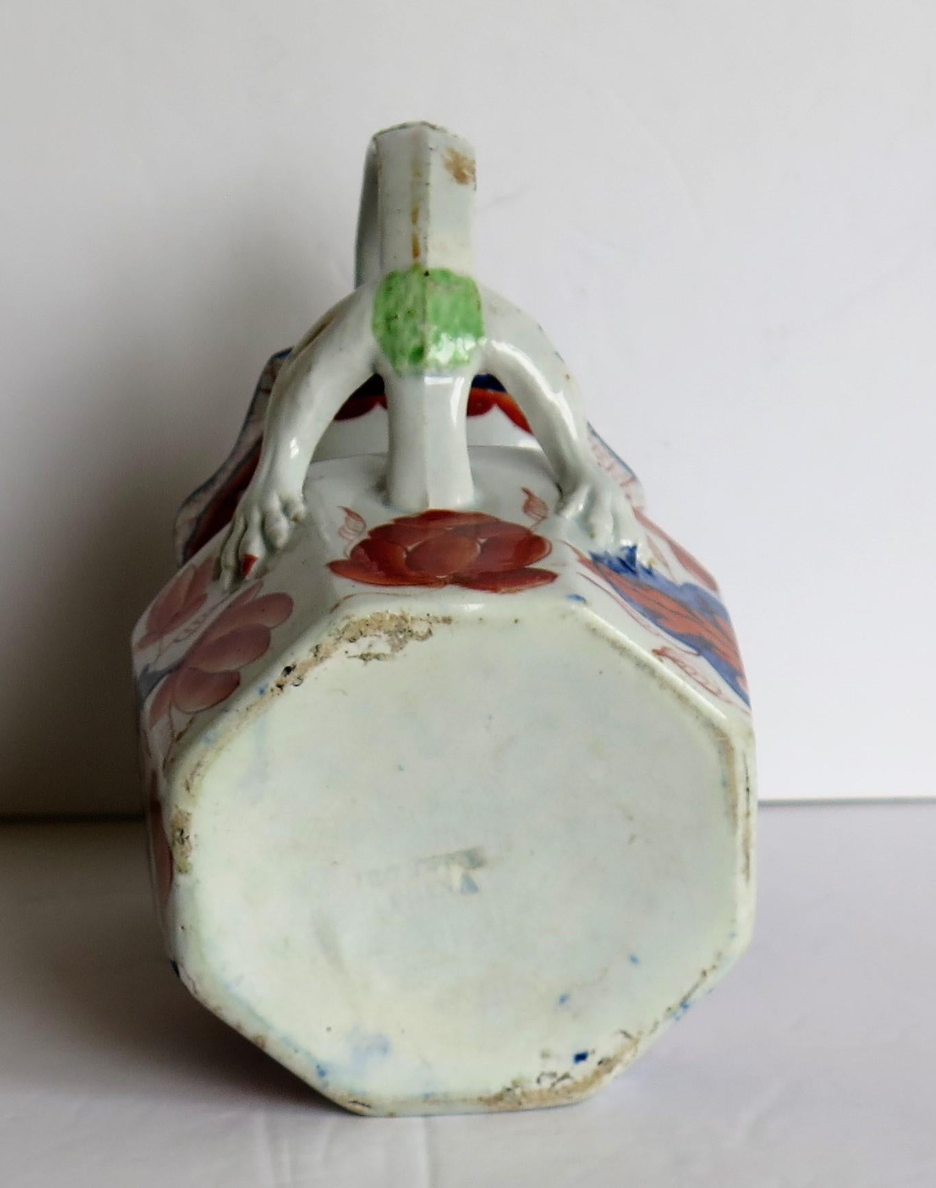 Early Ironstone Jug with Dragon Handle Hand Painted, Staffordshire, circa 1820 10