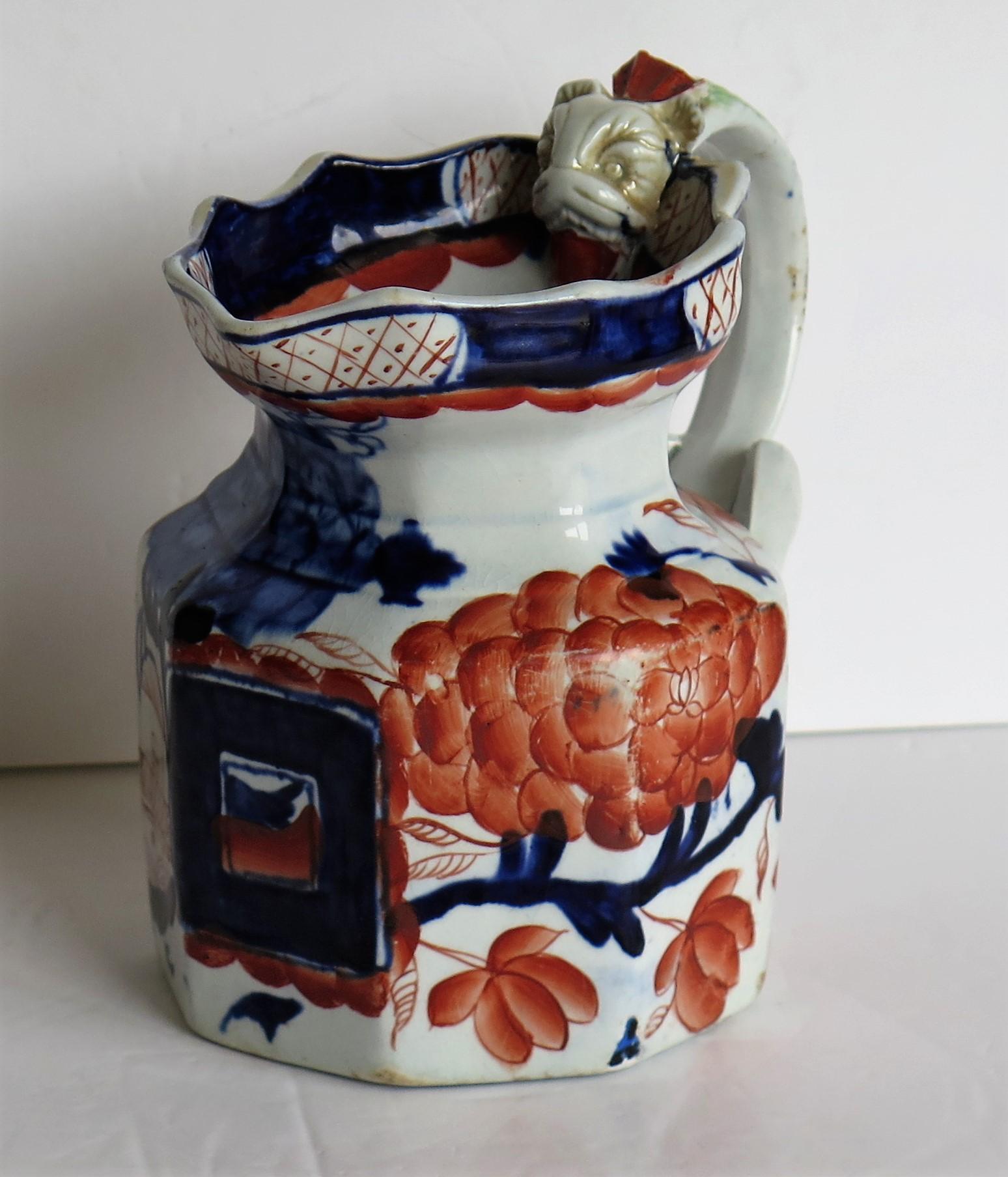 Early Ironstone Jug with Dragon Handle Hand Painted, Staffordshire, circa 1820 In Good Condition In Lincoln, Lincolnshire