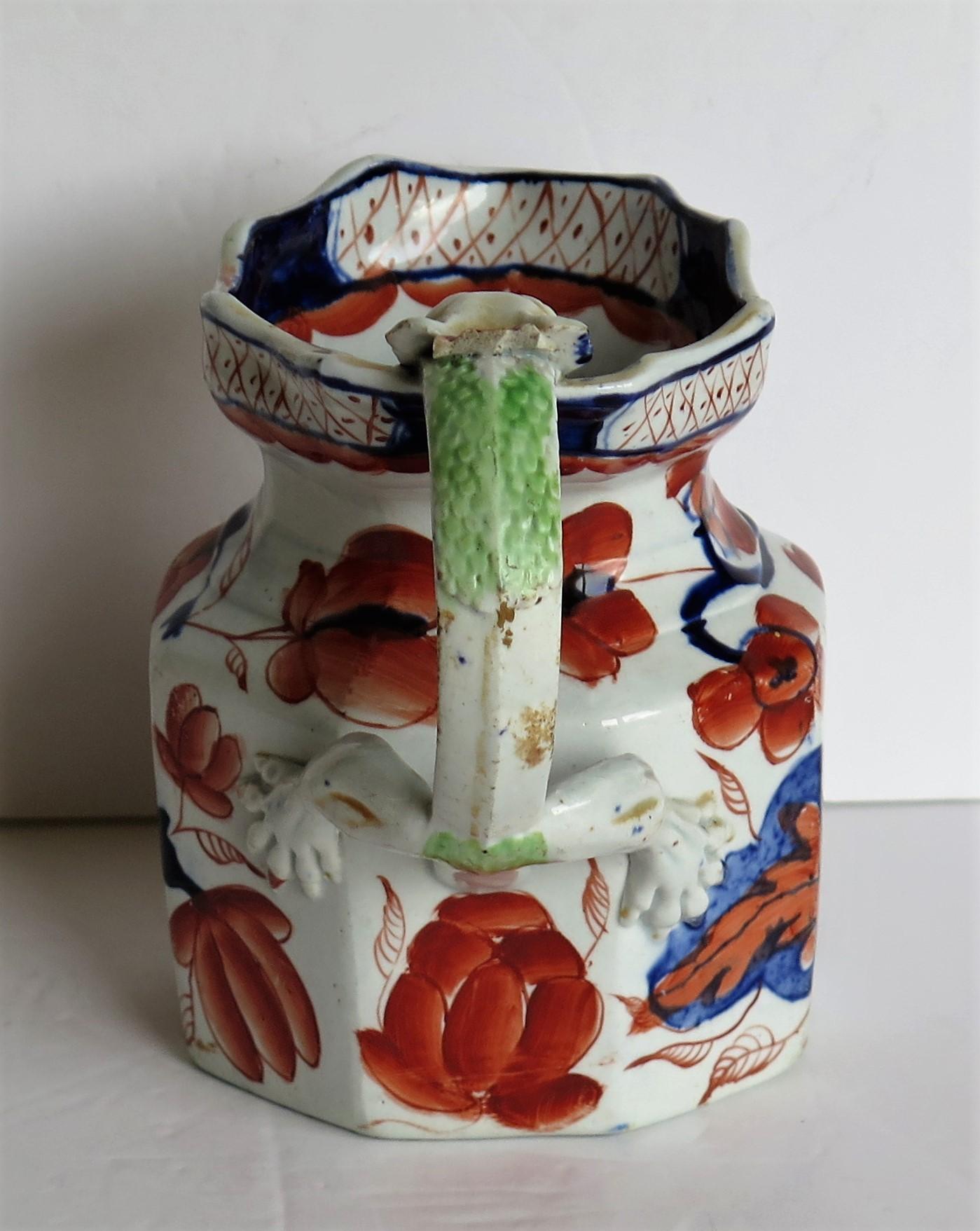 Early Ironstone Jug with Dragon Handle Hand Painted, Staffordshire, circa 1820 1