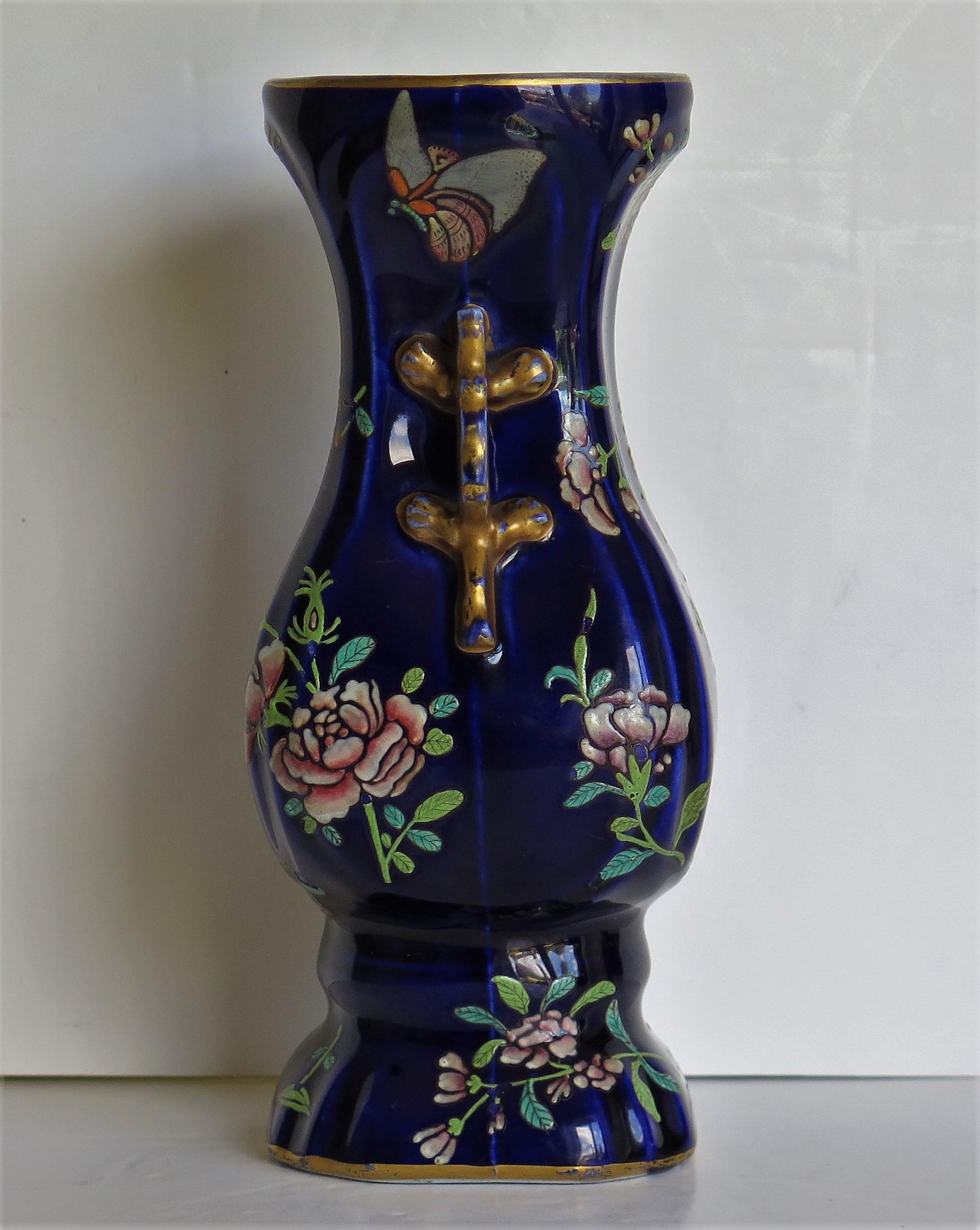 Early Ironstone Vase Finely Hand Painted, English Staffordshire, circa 1825 4