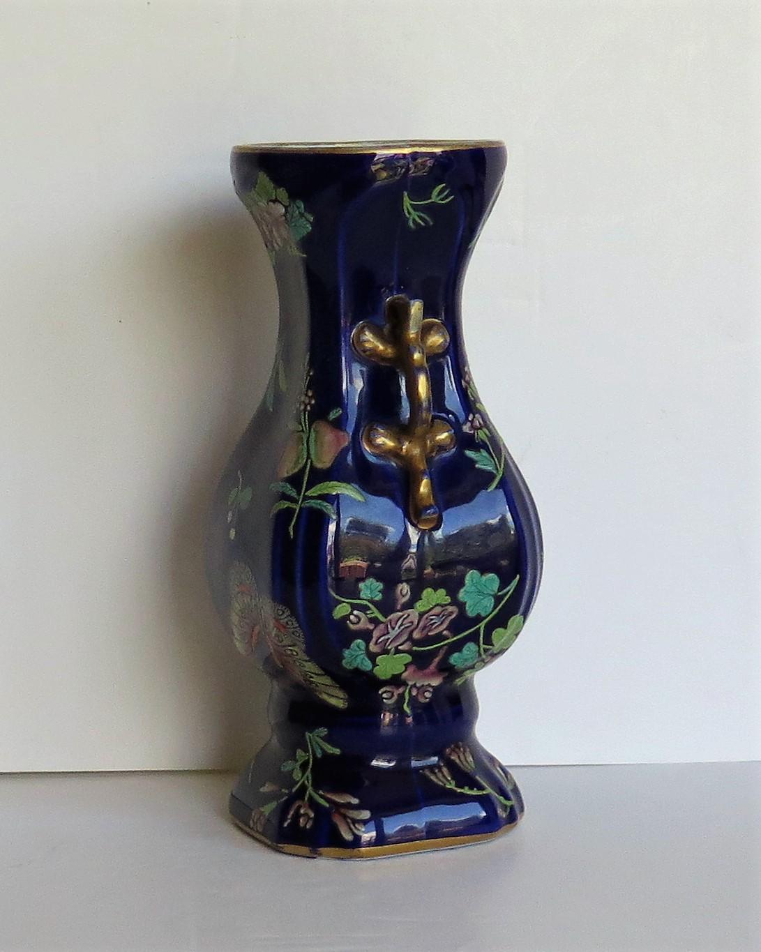 Chinoiserie Early Ironstone Vase Finely Hand Painted, English Staffordshire, circa 1825