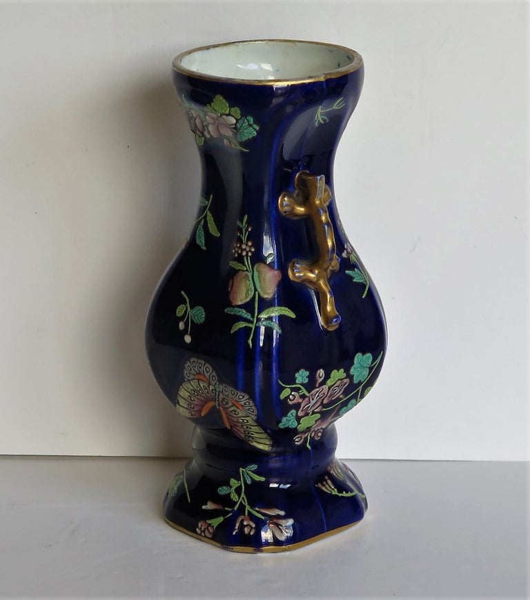 Early Ironstone Vase Finely Hand Painted, English Staffordshire, circa