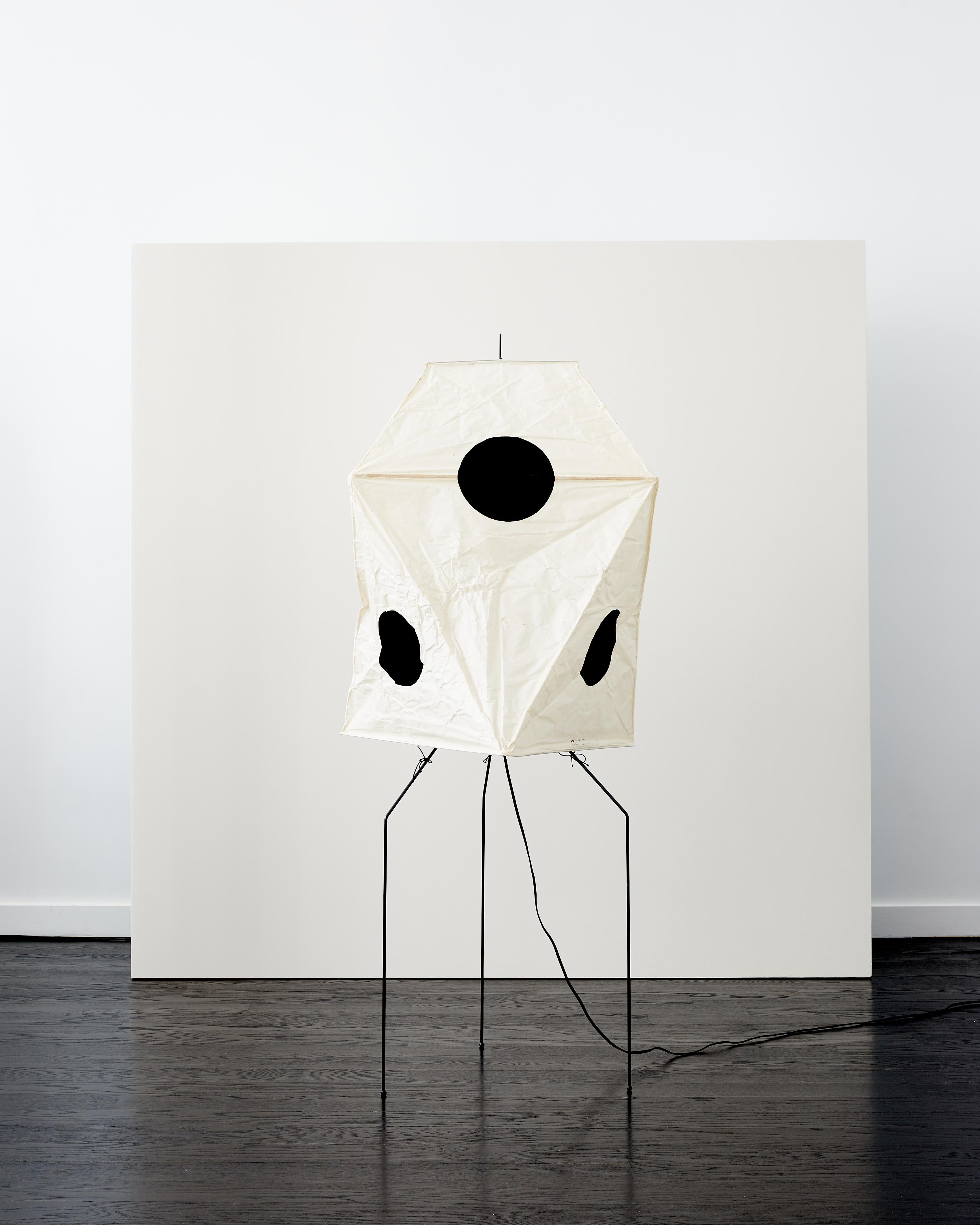 Early Isamu Noguchi Akari Light Sculpture, Model UF3-Q. 

Gemini G.E.L edition c. 1984.

Hand-made form by Ozeki & Co. Ltd., Gifu, Japan. Washi paper shade, bamboo ribbing supported by metal frame.

I Noguchi signature, sun and moon ideogram on