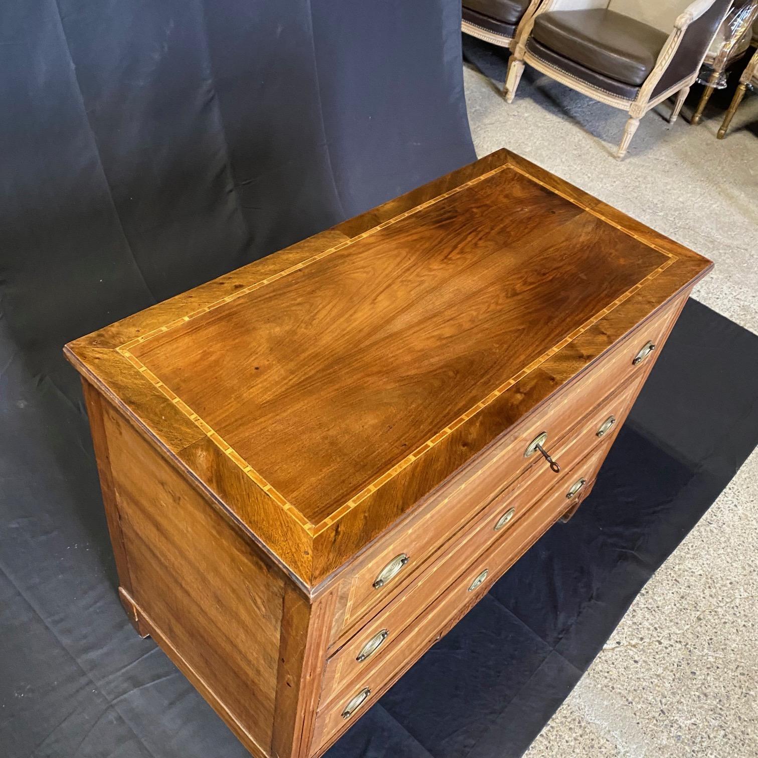 Early Italian 19th Century Inlaid Walnut and Fruitwood Commode Chest of Drawers 6