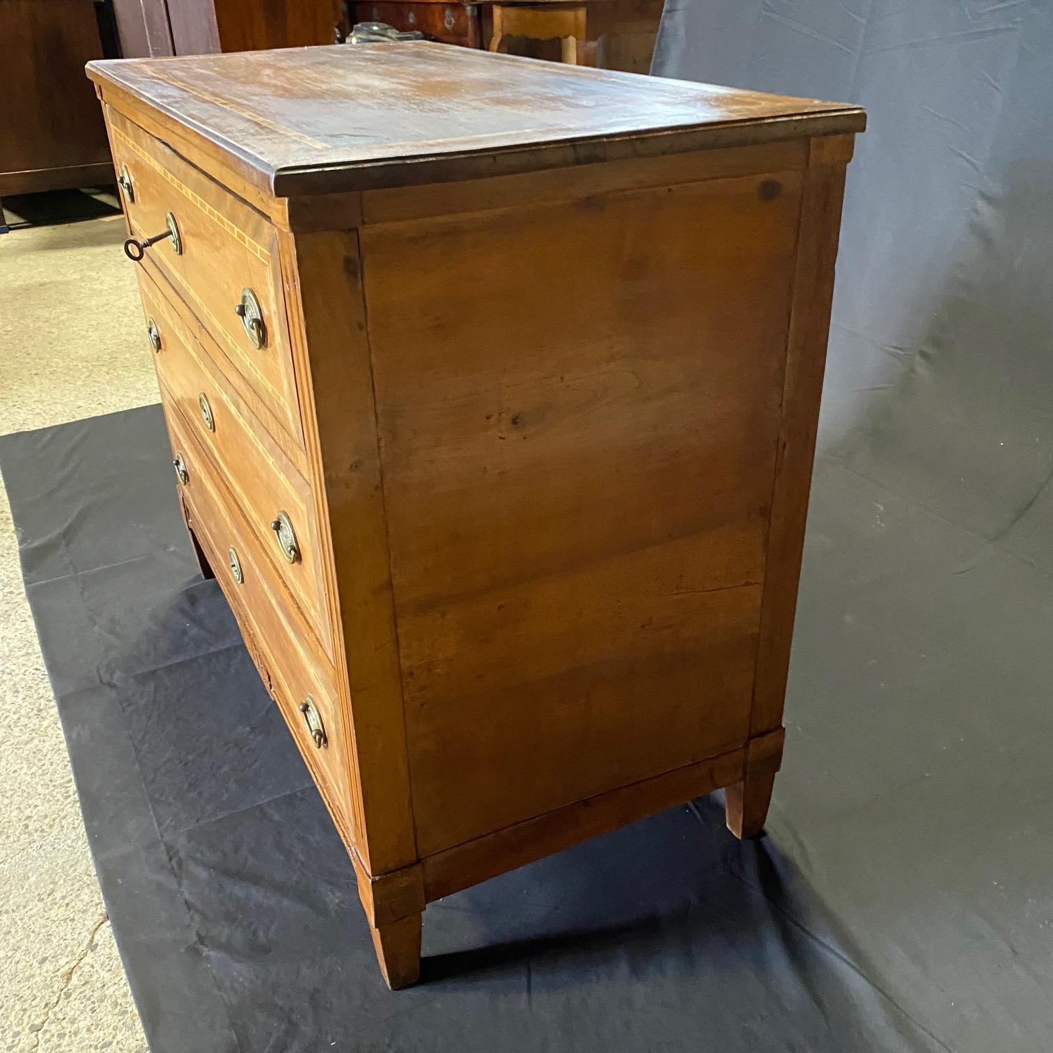 Early Italian 19th Century Inlaid Walnut and Fruitwood Commode Chest of Drawers 3