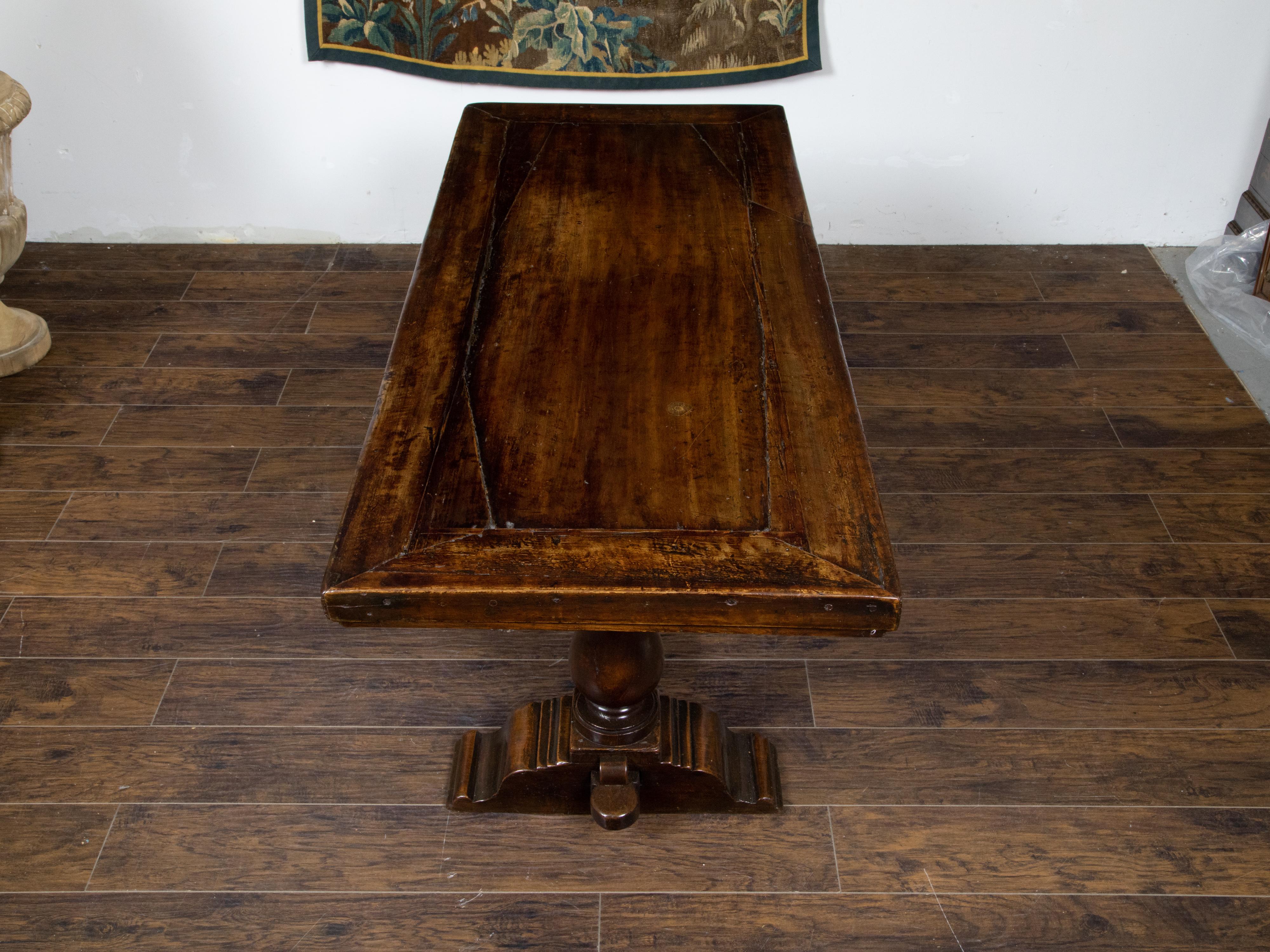 Early Italian 19th Century Walnut Table with Trestle Base and Single Drawer For Sale 1