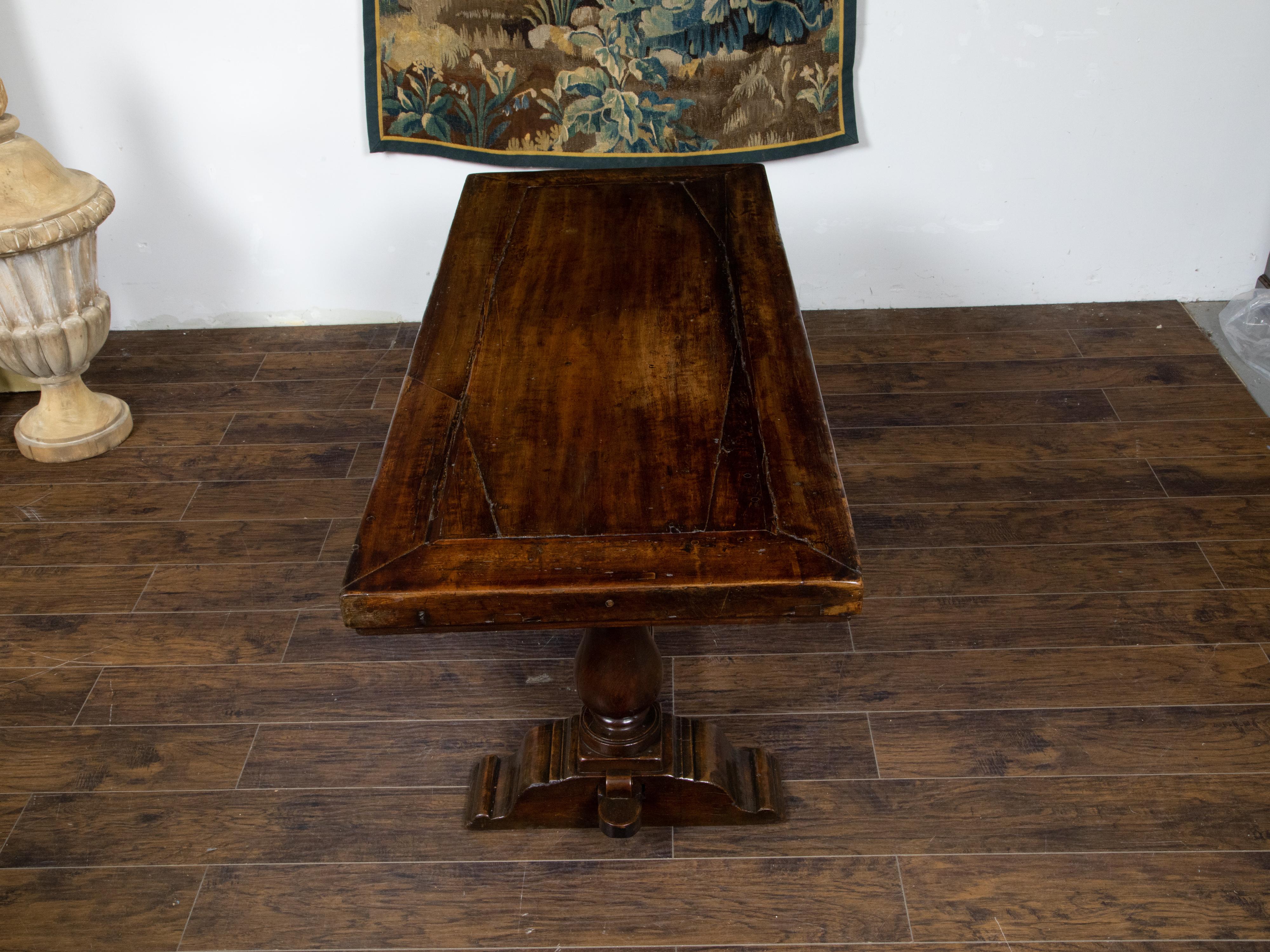 Early Italian 19th Century Walnut Table with Trestle Base and Single Drawer For Sale 2