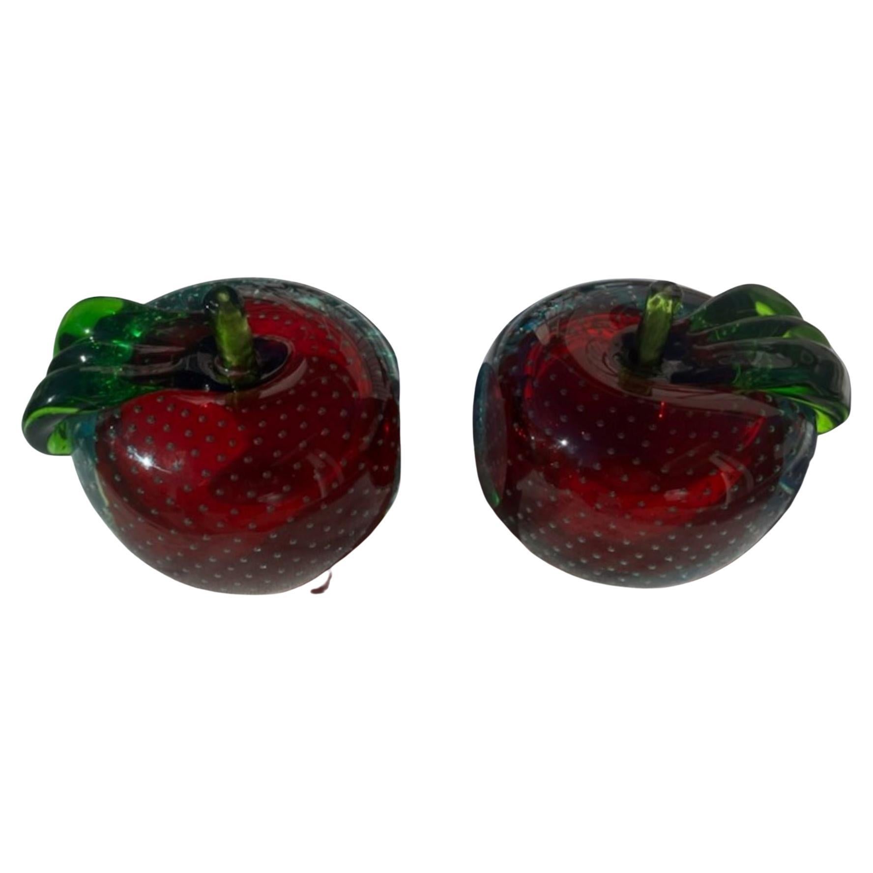 Modern Early Italian Art Glass pair of Apples Bookends  For Sale