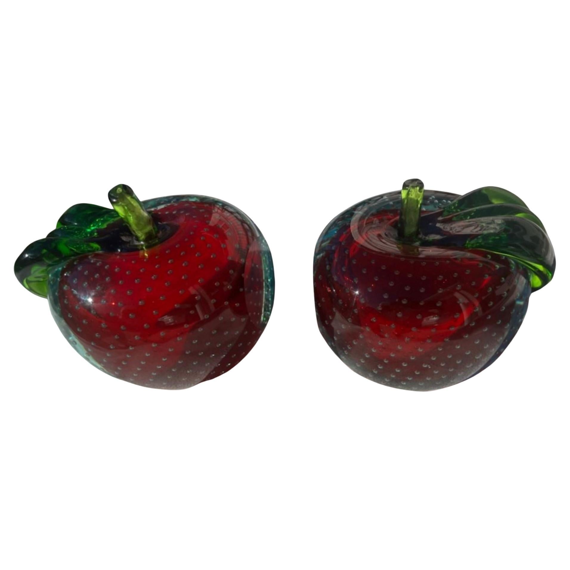 Early Italian Art Glass pair of Apples Bookends  For Sale