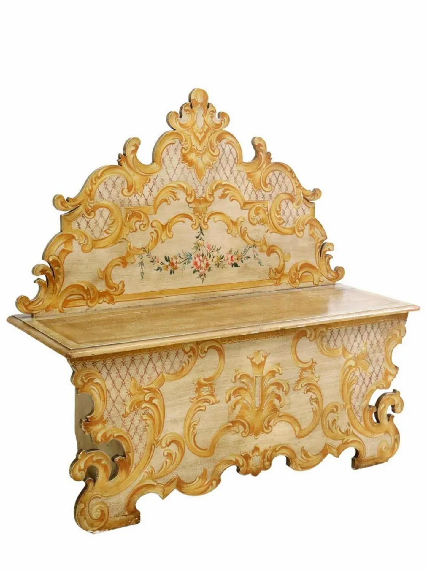 Hand-Crafted Early Italian Baroque Painted Hall Bench For Sale