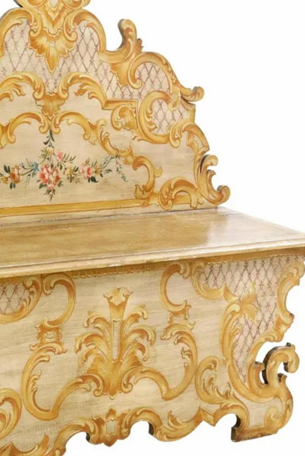Early Italian Baroque Painted Hall Bench For Sale 1