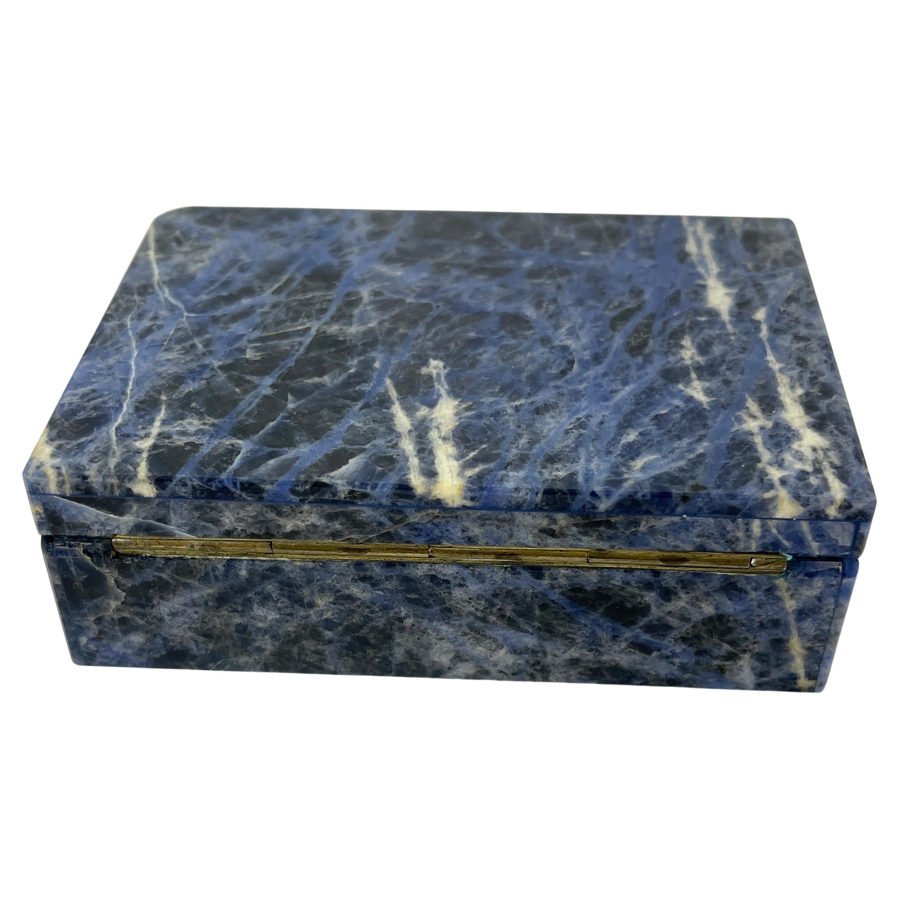 Early Italian Blue Sodalite and Gilt Silver Cigarette Box 1