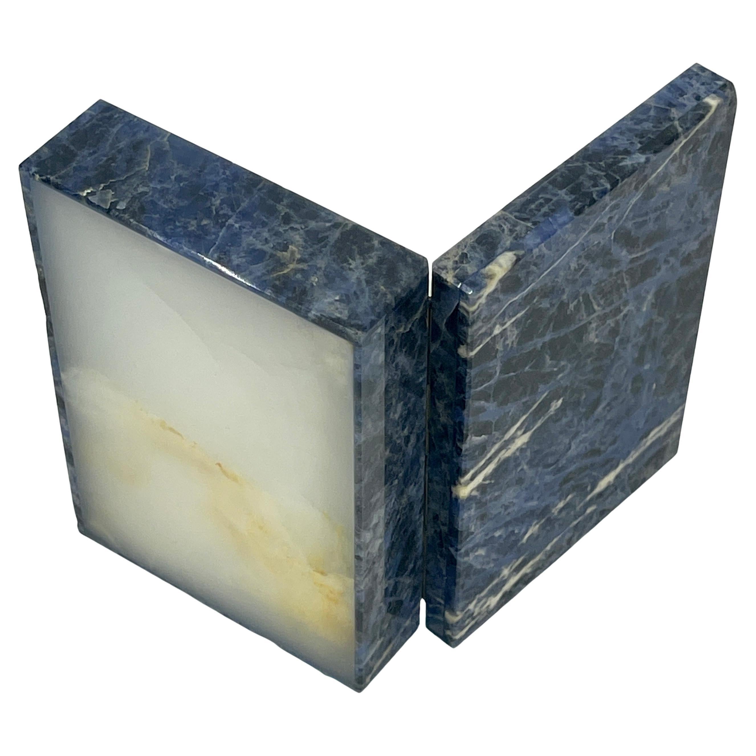 Mid-Century Modern Early Italian Blue Sodalite and Gilt Silver Cigarette Box