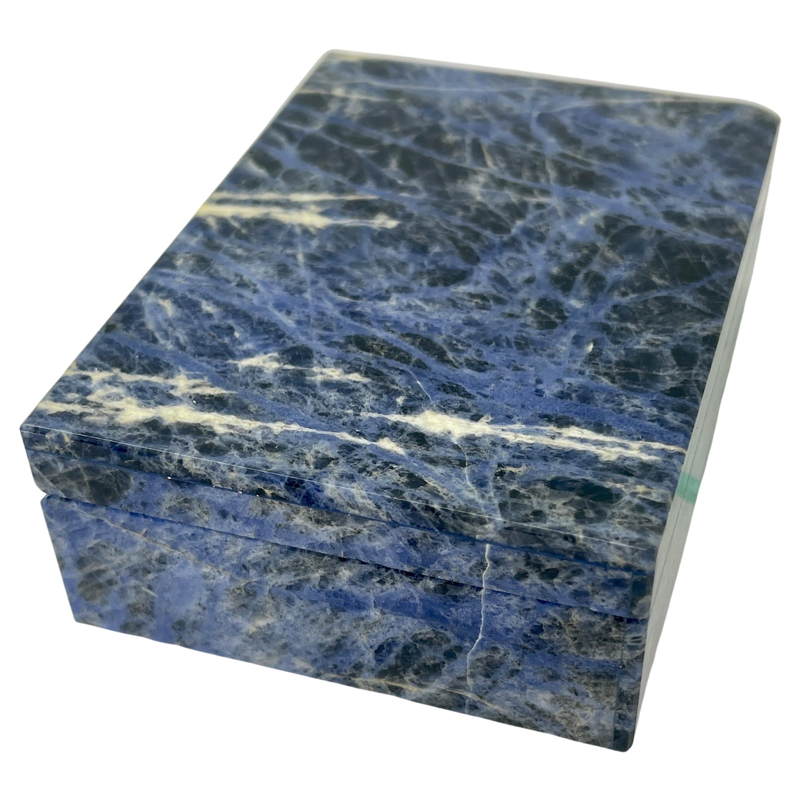 Early Italian Blue Sodalite and Gilt Silver Cigarette Box In Good Condition In Haddonfield, NJ