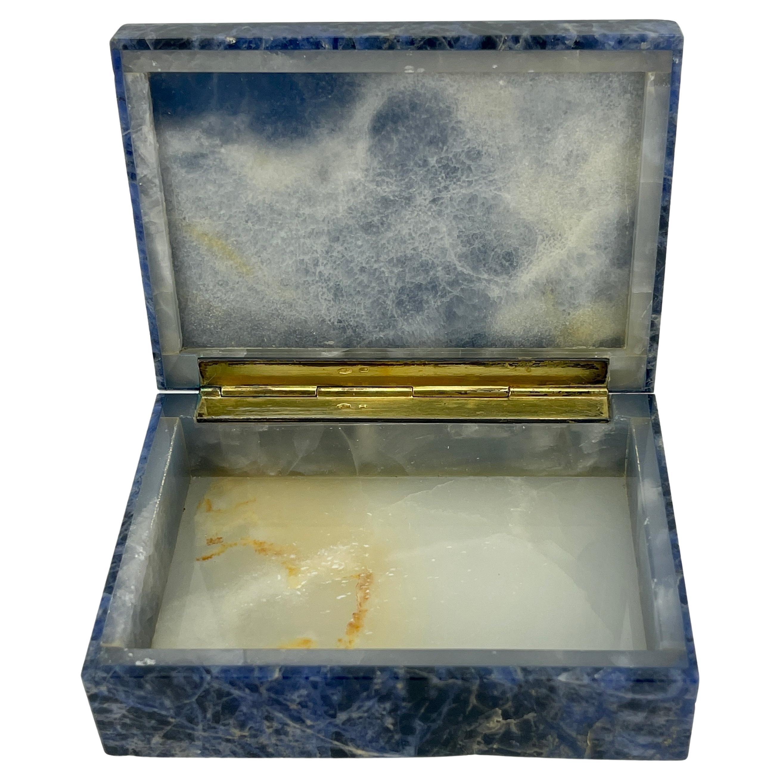 Sterling Silver Early Italian Blue Sodalite and Gilt Silver Cigarette Box