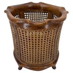 Antique Early Italian Cane Mahogany Paper Waste Basket, circa 1920's