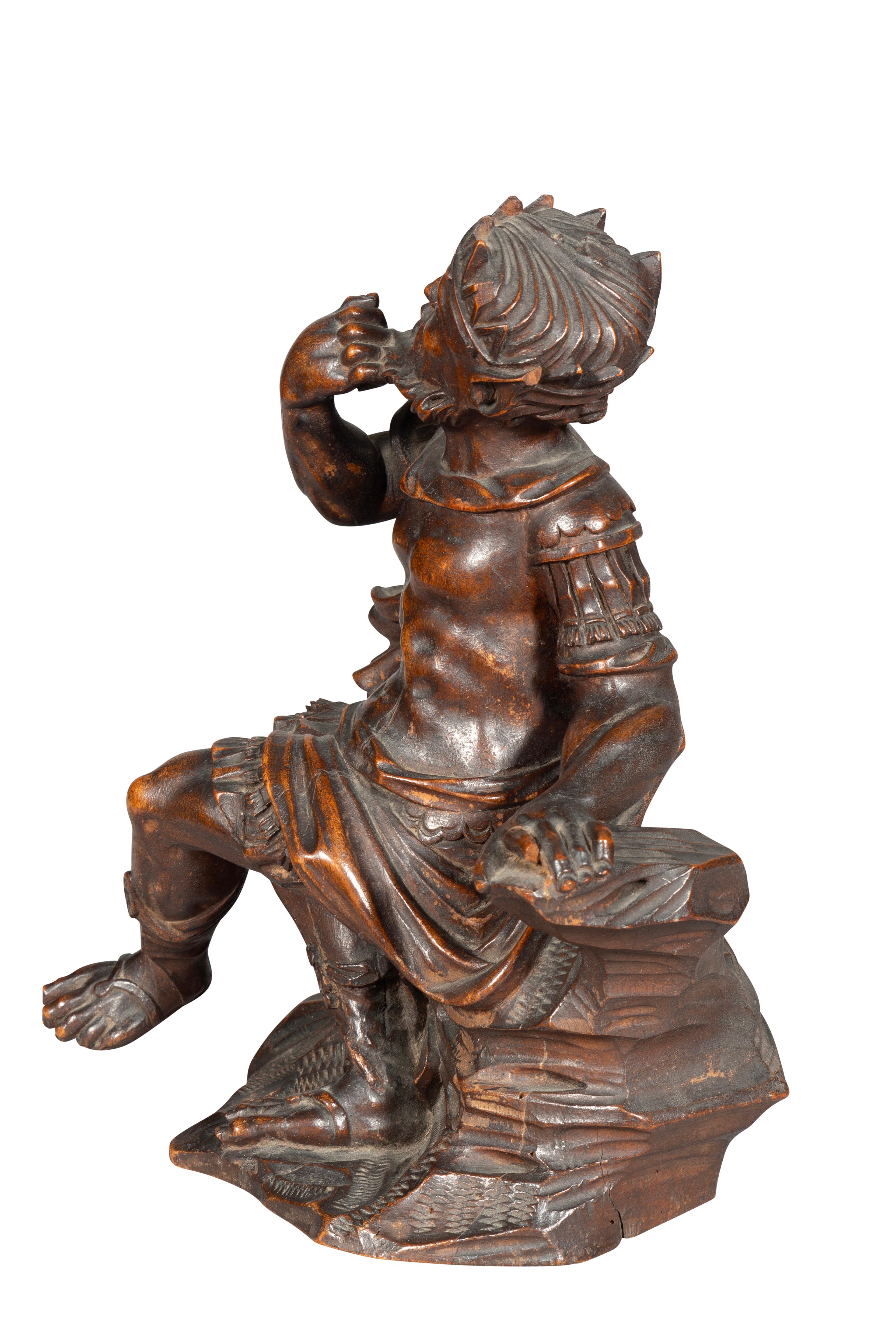 Walnut Early Italian Carved Figure Of A Seated King For Sale