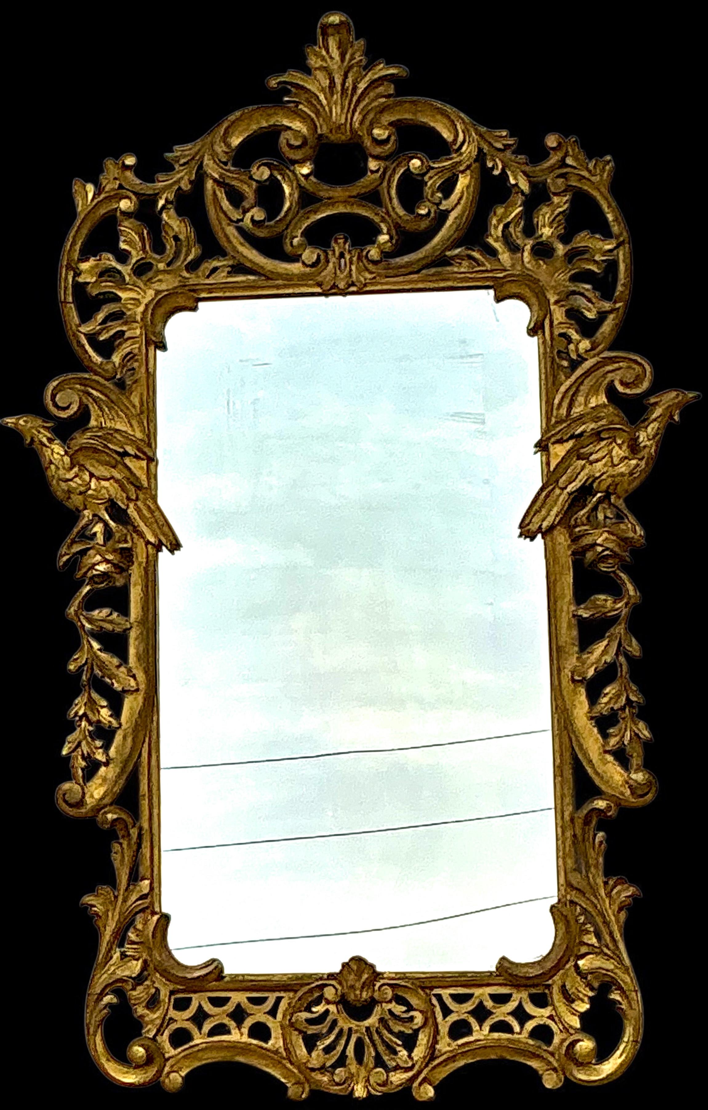 Early Italian Carved Giltwood Chinese Chippendale Style Mirror W/ Ho Ho Birds For Sale 2